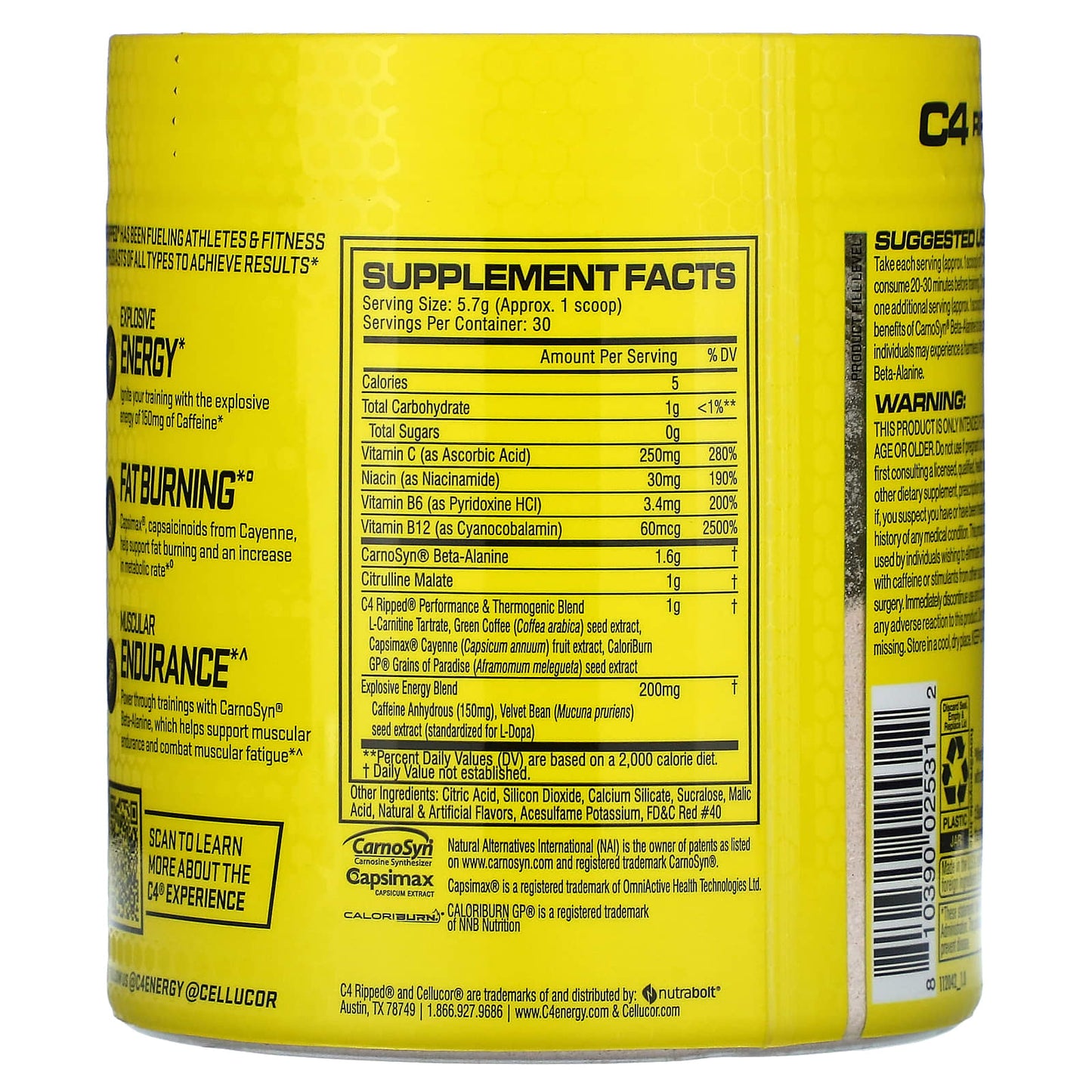 Cellucor, C4 Ripped, Pre-Workout, Cherry Limeade, 6 oz (171 g)