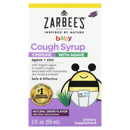 Zarbee's-Baby-Cough Syrup + Immune with Agave-Natural Grape-2 fl oz (59 ml)