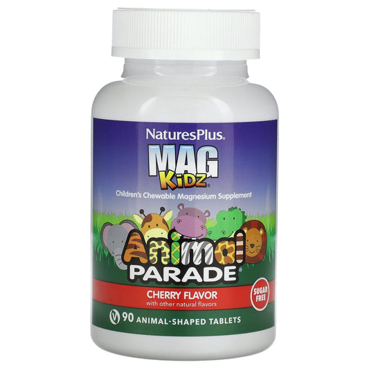 NaturesPlus-MagKidz-Animal Parade-Children's Chewable Magnesium-Cherry-90 Animal-Shaped Tablets