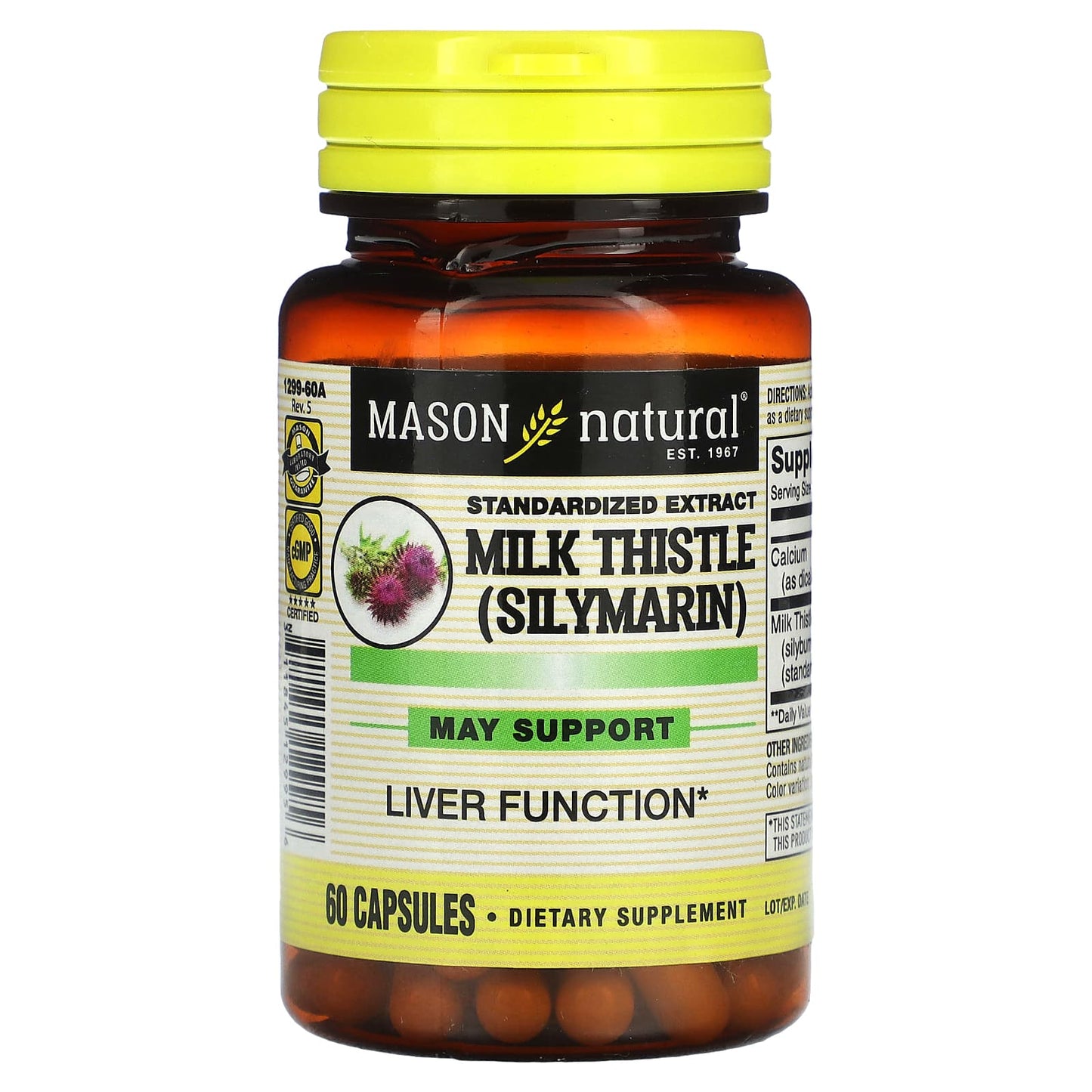 Mason Natural-Milk Thistle (Silymarin)-Standardized Extract-60 Capsules