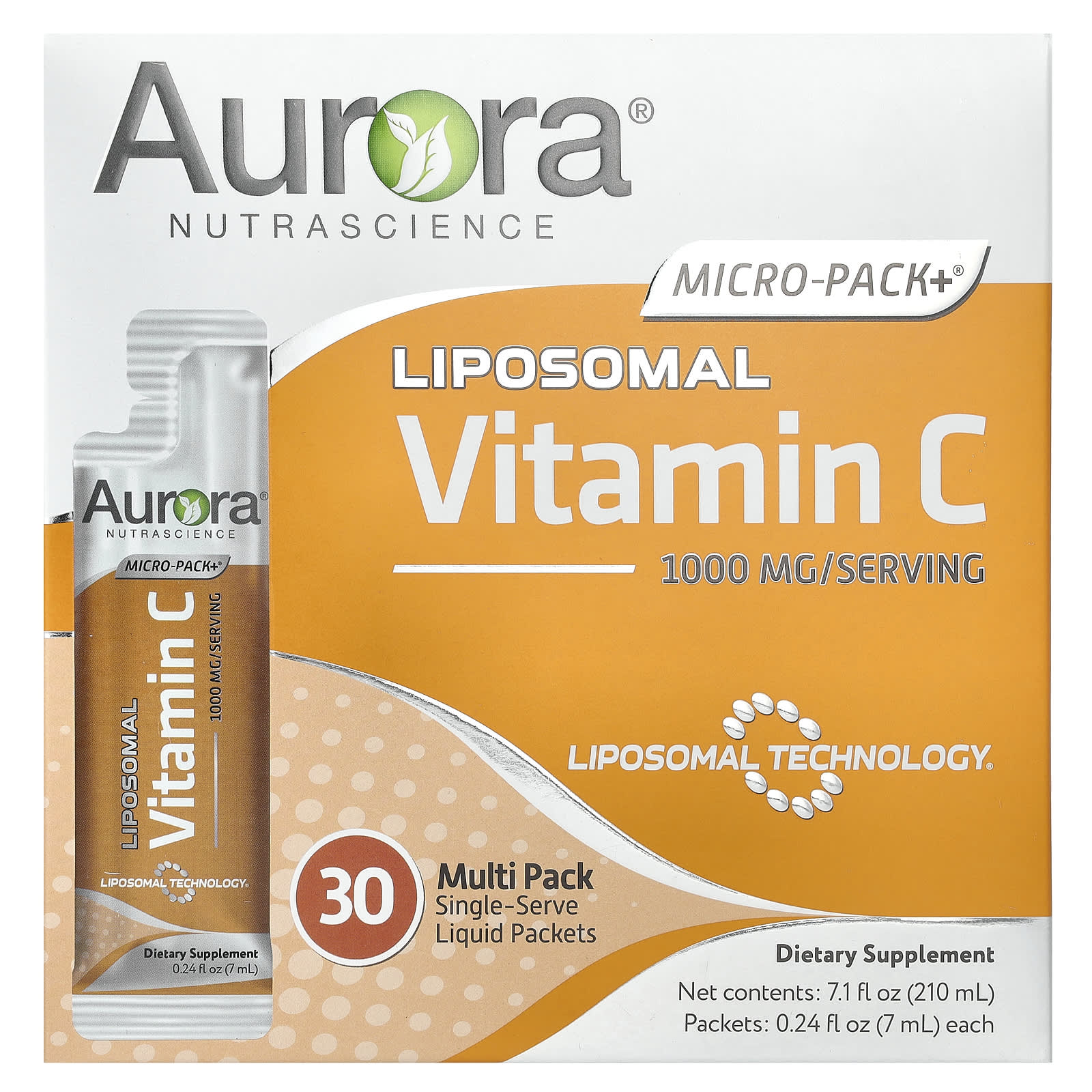 Aurora Nutrascience-Micro-Pack+ Liposomal Vitamin C-1,000 mg-30 Single-Serve Liquid Packets-0.24 fl oz (7 ml) Each