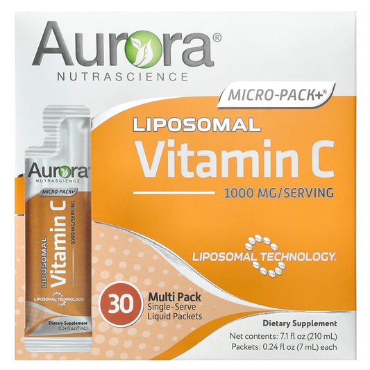 Aurora Nutrascience-Micro-Pack+ Liposomal Vitamin C-1,000 mg-30 Single-Serve Liquid Packets-0.24 fl oz (7 ml) Each