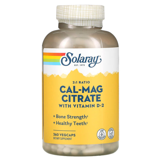 Solaray-Cal-Mag Citrate with Vitamin D2-2:1 Ratio-360 VegCaps