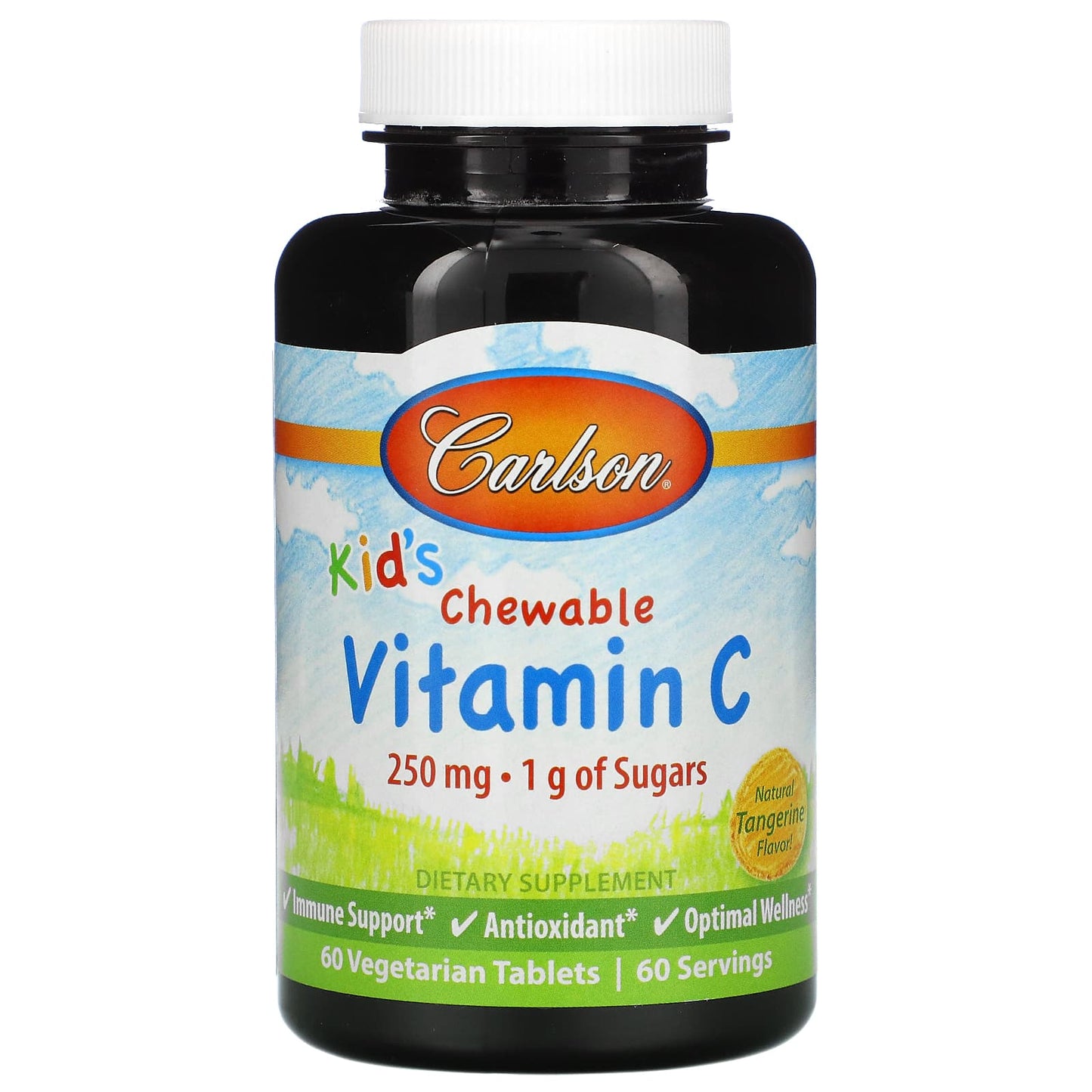 Carlson-Kid's-Chewable Vitamin C-Natural Tangerine -250 mg-60 Vegetarian Tablets