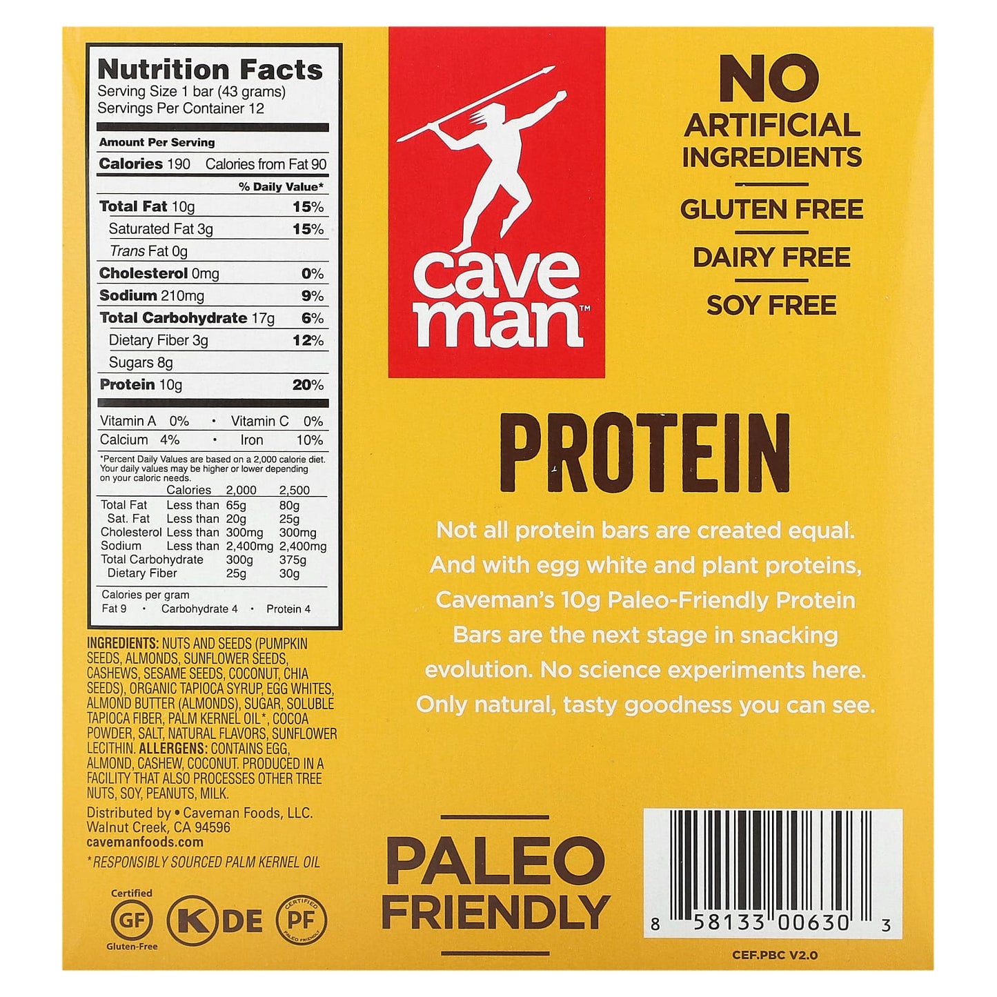 Caveman Foods, Protein Bars, Chocolate Salted Caramel, 12 Bars, 1.51 oz (43 g) Each