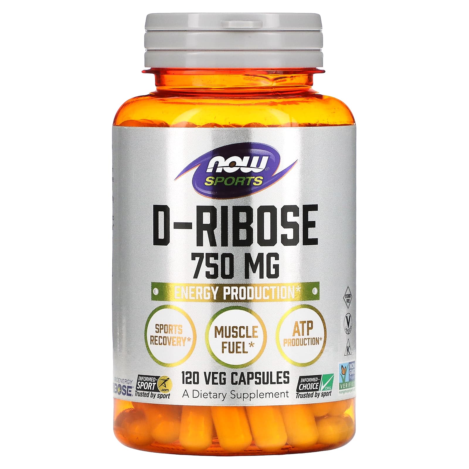 NOW Foods-Sports-D-Ribose-750 mg-120 Veg Capsules (125 mg per Capsule)