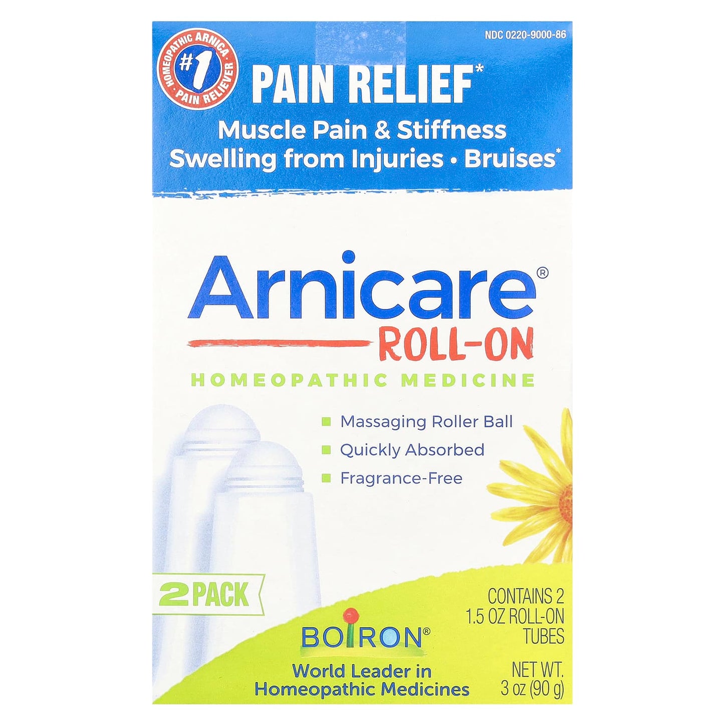 Boiron-Arnicare Roll-On-Pain Relief-Fragrance-Free-2 Roll-On Tubes-1.5 oz Each