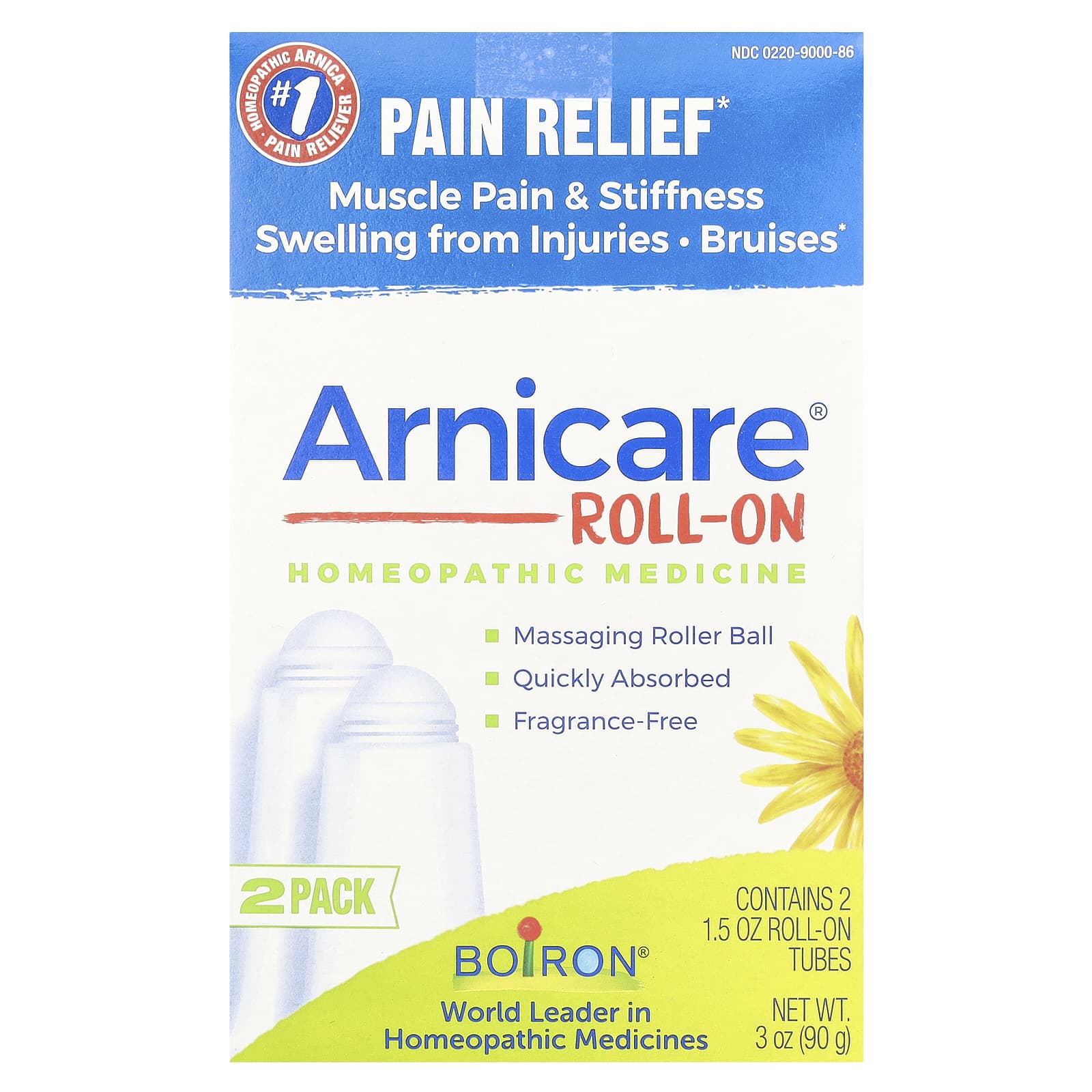 Boiron-Arnicare Roll-On-Pain Relief-Fragrance-Free-2 Roll-On Tubes-1.5 oz Each