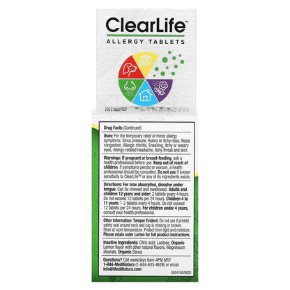 MediNatura, ClearLife Allergy Tablets, Extra Strength, 60 Tablets