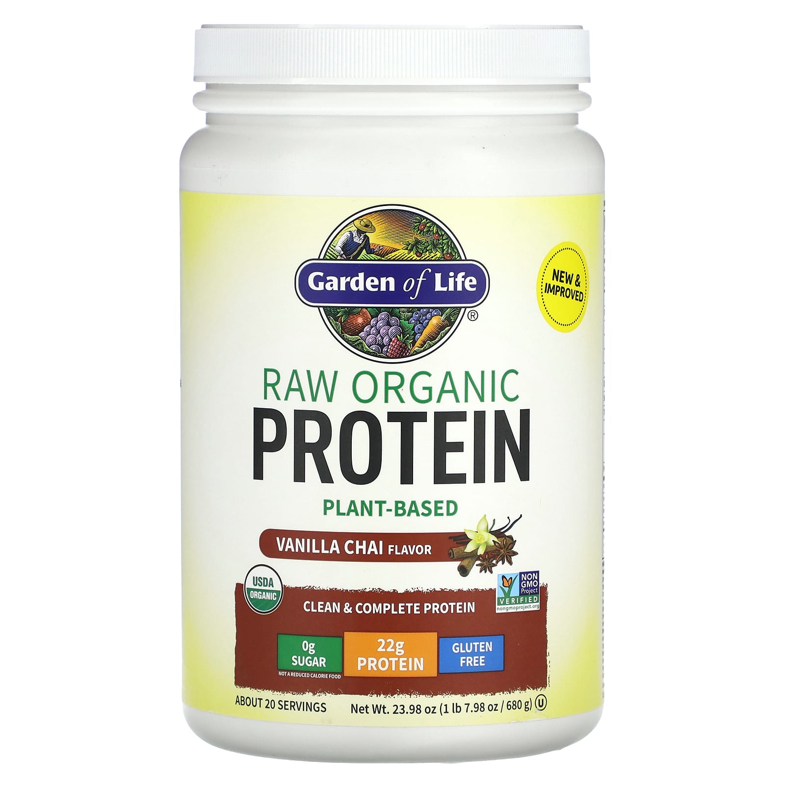 Garden of Life-RAW Organic Protein-Plant Based-Vanilla Chai-1 lb 7.98 oz (680 g)