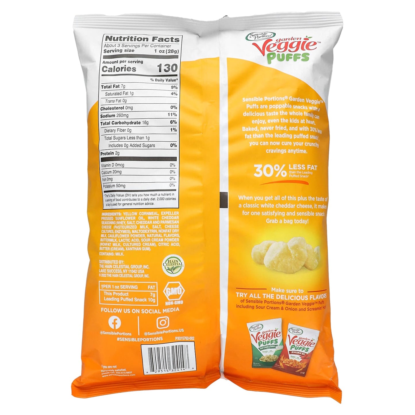 Sensible Portions, Garden Veggie Puffs, White Cheddar, 3.75 oz (106 g)