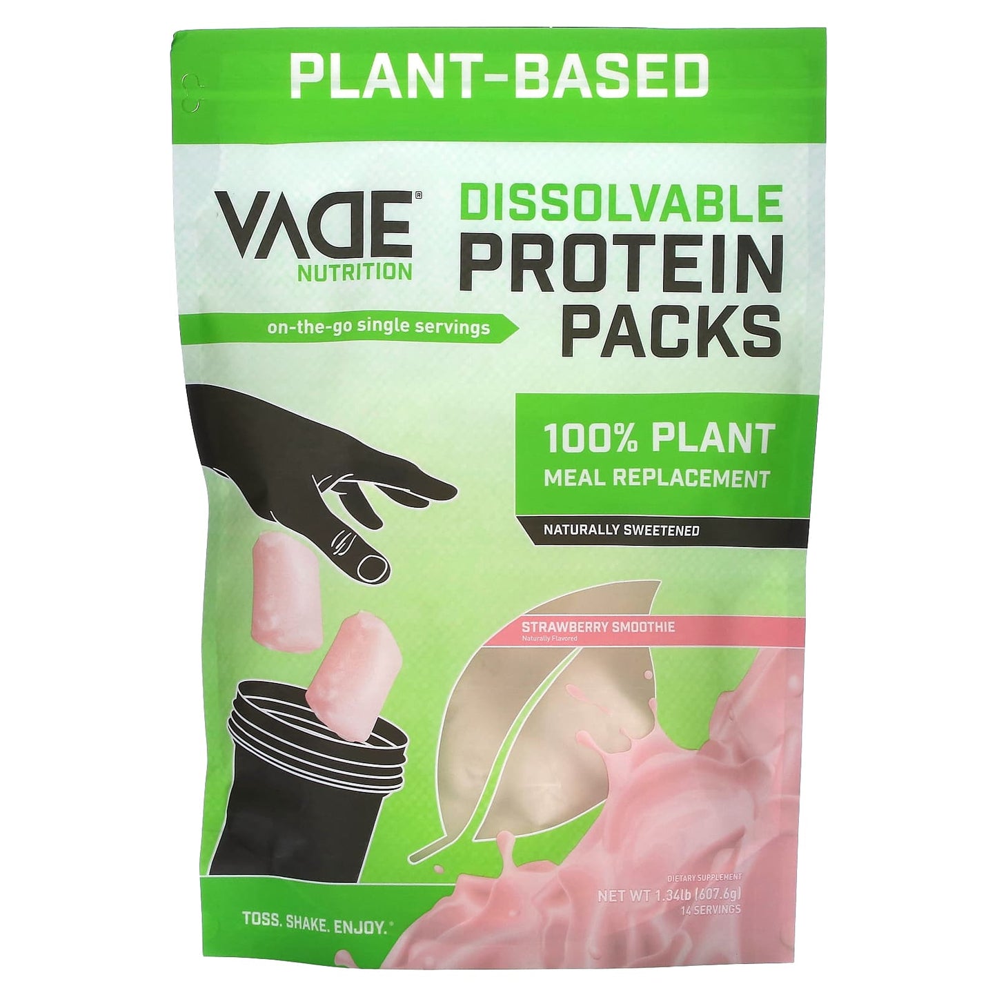 Vade Nutrition-Dissolvable Protein Packs-100% Plant Meal Replacement-Strawberry Smoothie-1.34 lb (607.6 g)