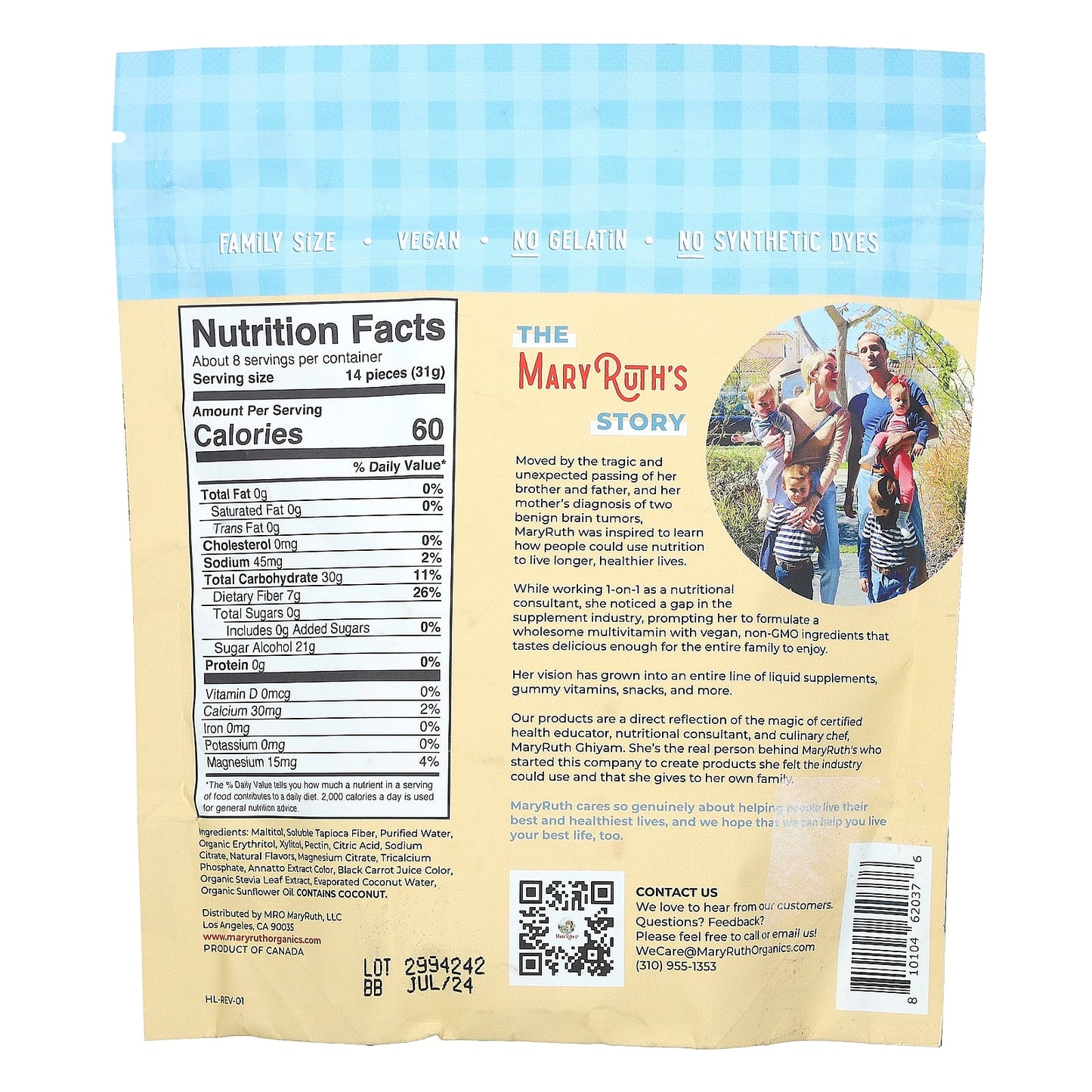 MaryRuth's, Gummy Bear Snacks, Strawberry, Orange, & Papaya, 240 g