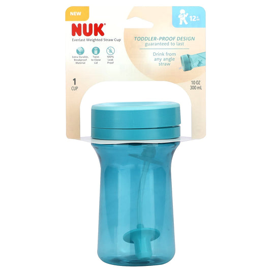 NUK-Everlast Weighted Straw Cup-12+ Months-Teal-10 oz (300 ml)