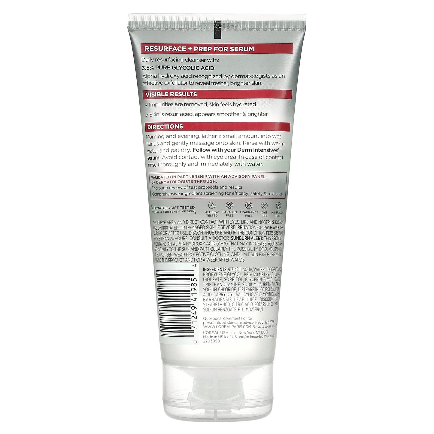 L'Oréal, Revitalift Derm Intensives, 3.5% Pure Glycolic Acid Cleansing Gel, Fragrance Free, 6.7 fl oz (200 ml)