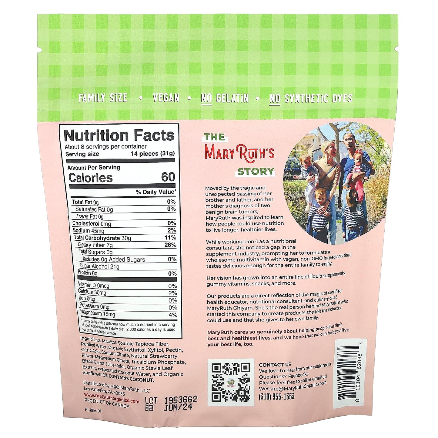 MaryRuth's, Gummy Bear Snacks, Strawberry, 240 g