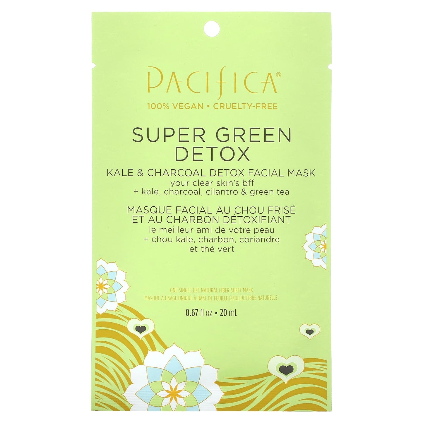 Pacifica-Super Green Detox-Beauty Facial Mask-Kale & Charcoal-1 Sheet Mask-0.67 fl oz (20 ml)