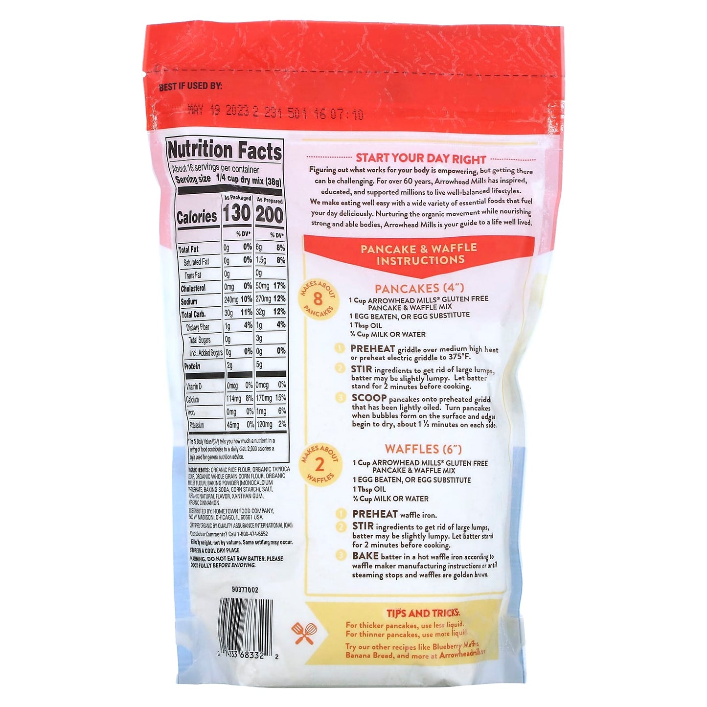 Arrowhead Mills, Organic Gluten Free Pancake & Waffle Mix, 1 lb 6 oz (623 g)