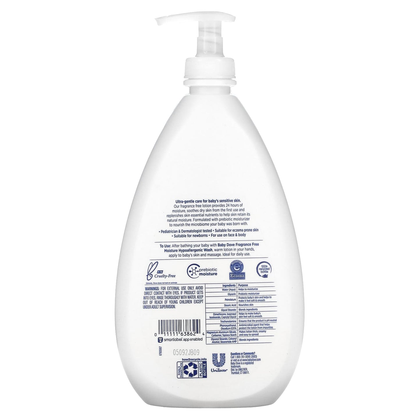 Dove, Baby, Sensitive Skin Care, Hypoallergenic Lotion, Fragrance Free, 20 fl oz (591 ml)