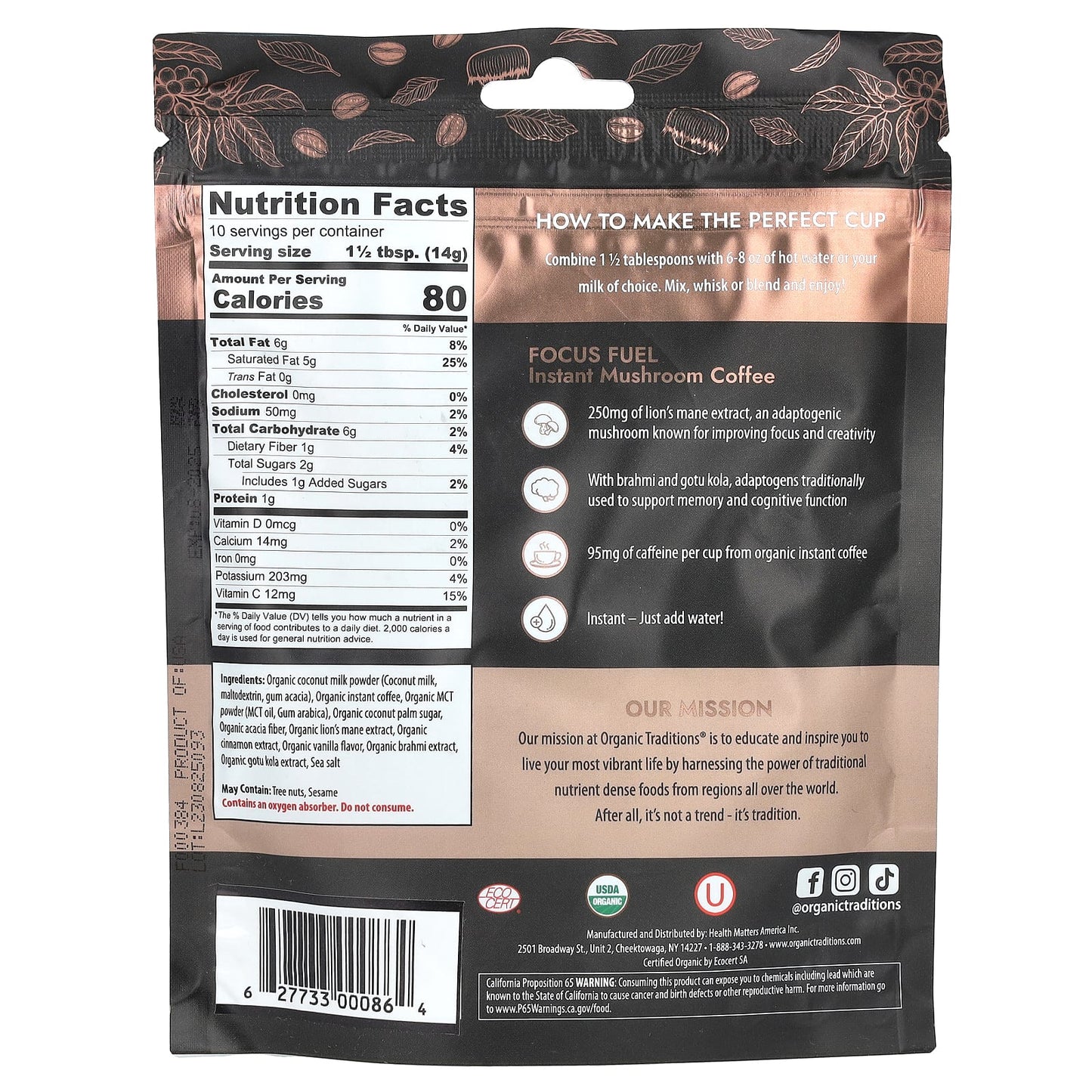 Organic Traditions, Instant Mushroom Coffee, Focus Fuel, 5 oz (140 g)