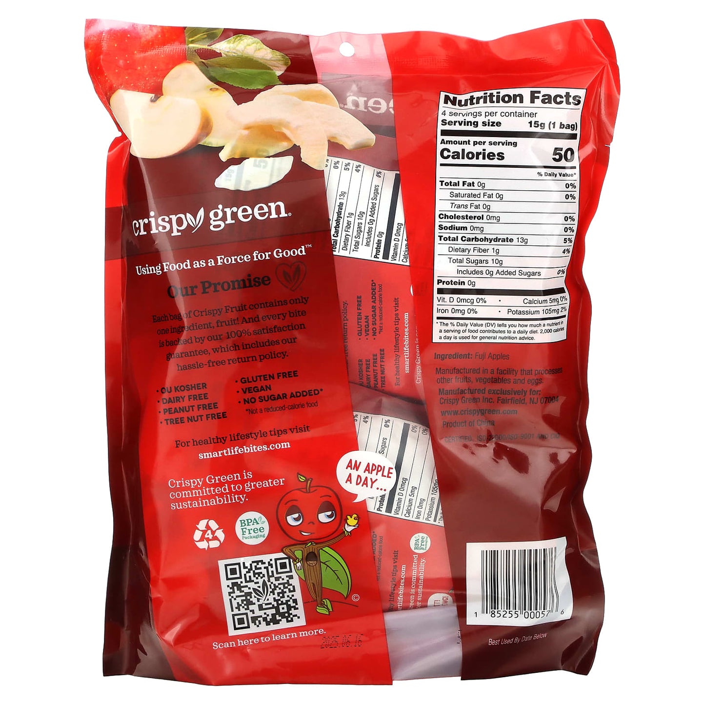 Crispy Green, Crispy Fruit, All Apple, 4 Pack, 0.53 oz (15 g) Each