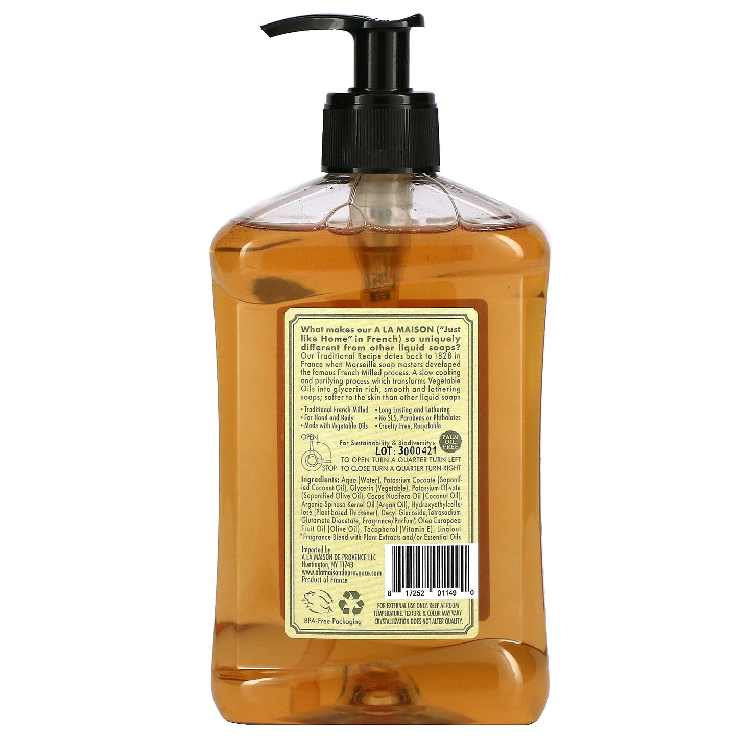 A La Maison de Provence, Liquid Soap For Hand & Body, Plumeria, 16.9 fl oz (500 ml)