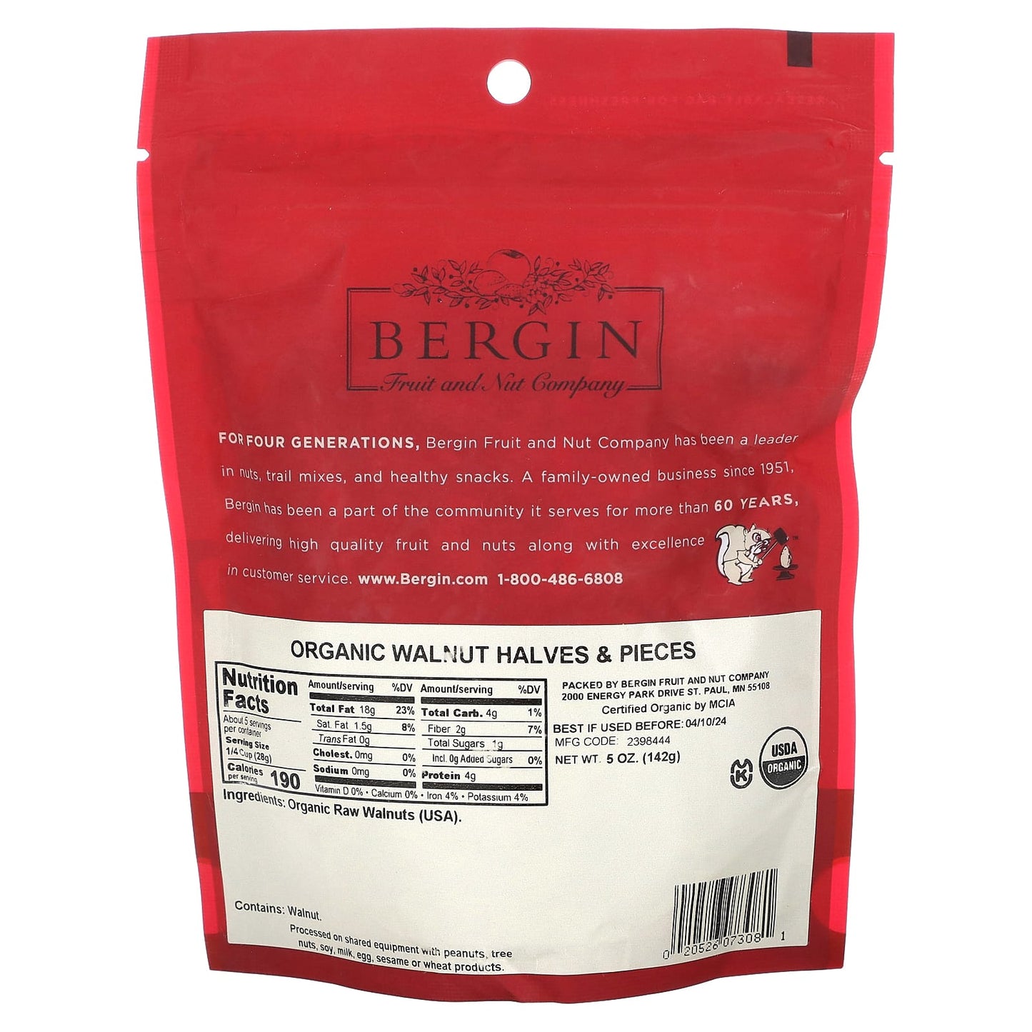 Bergin Fruit and Nut Company, Organic Walnut Halves & Pieces, 5 oz (142 g)