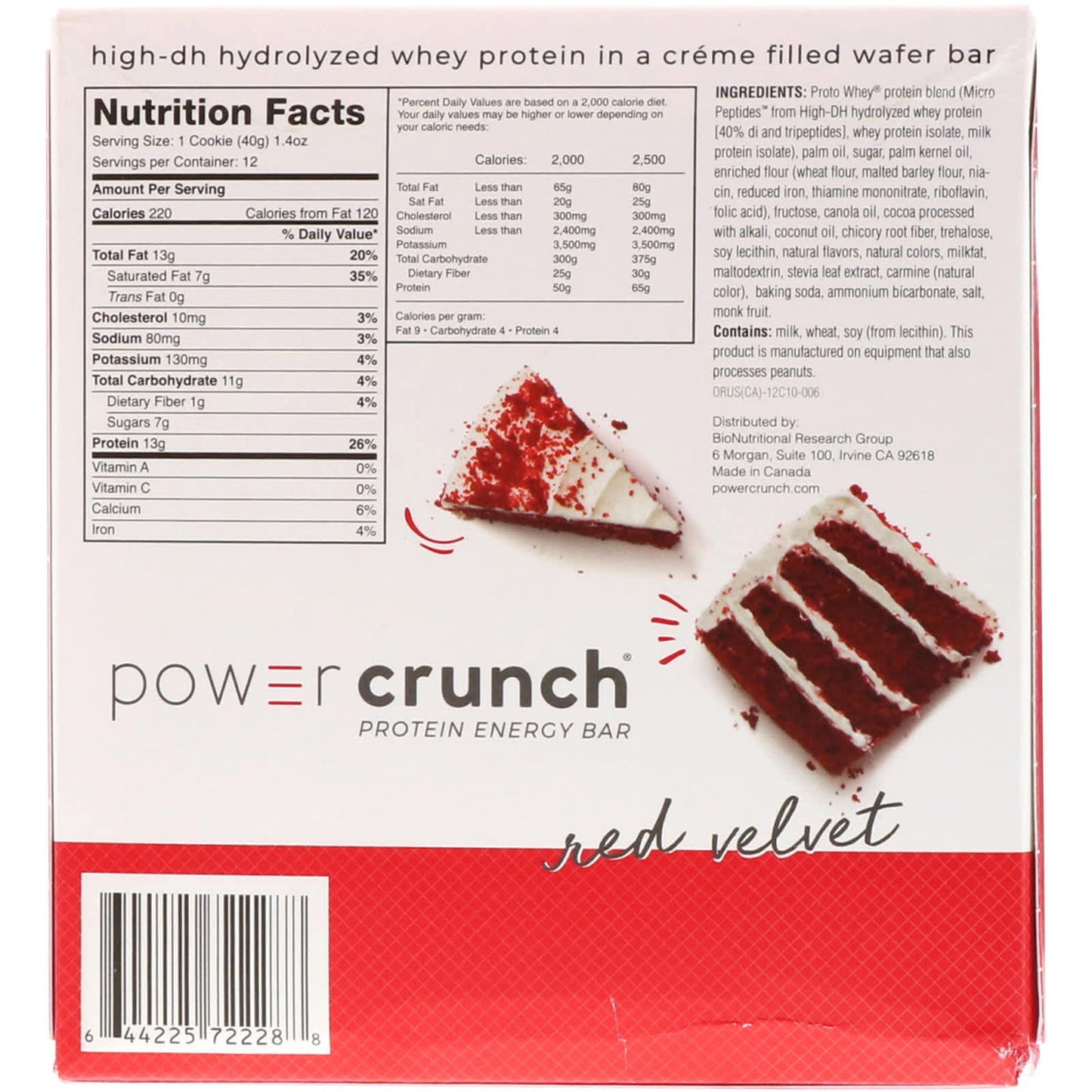 BNRG, Power Crunch Protein Energy Bar, Red Velvet, 12 Bars, 1.4 oz (40 g) Each