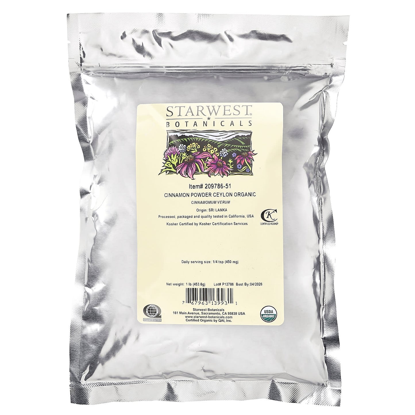 Starwest Botanicals, Organic Cinnamon Powder Ceylon , 1 lb (453.6 g)