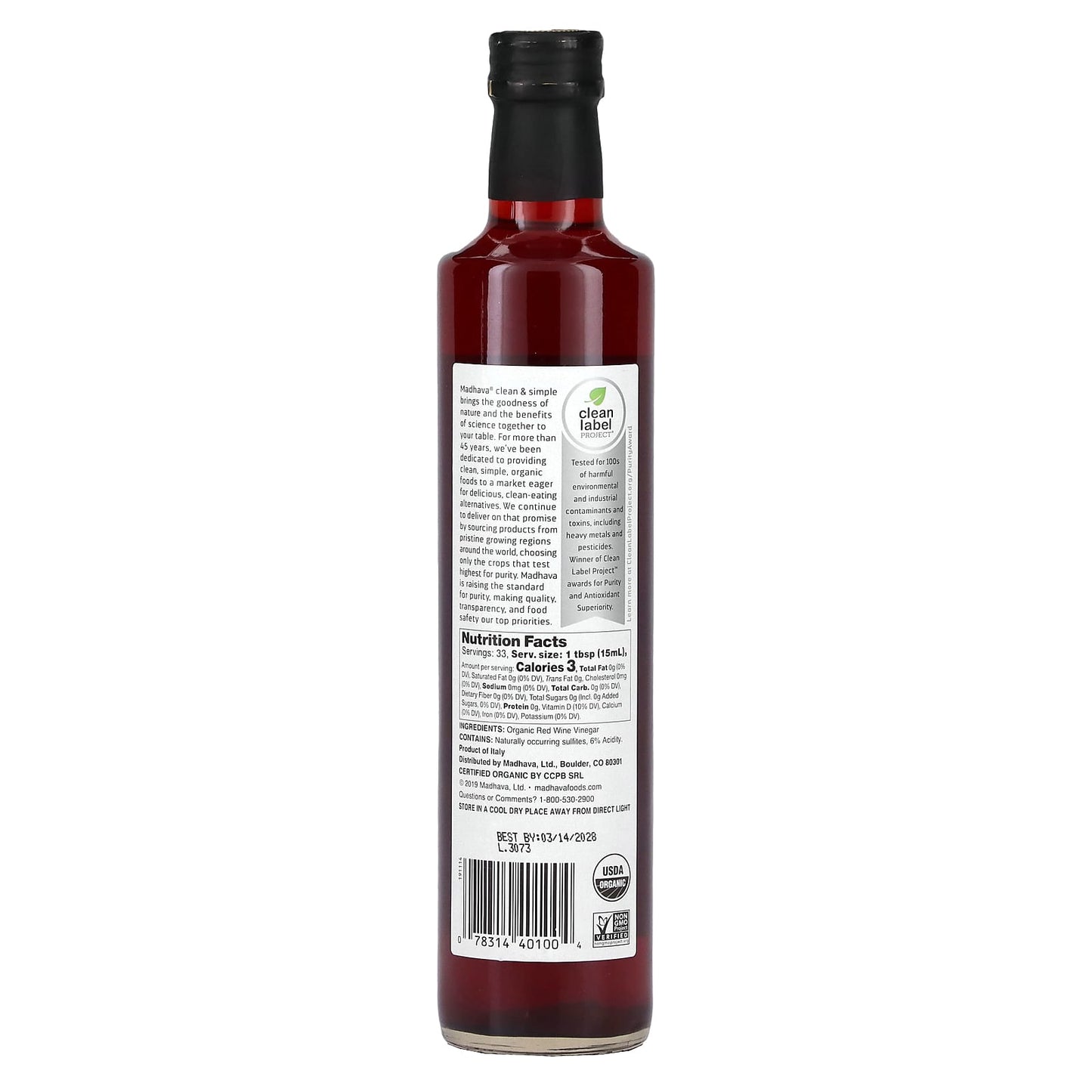 Madhava Natural Sweeteners, Organic Red Wine Vinegar, 16.9 fl oz