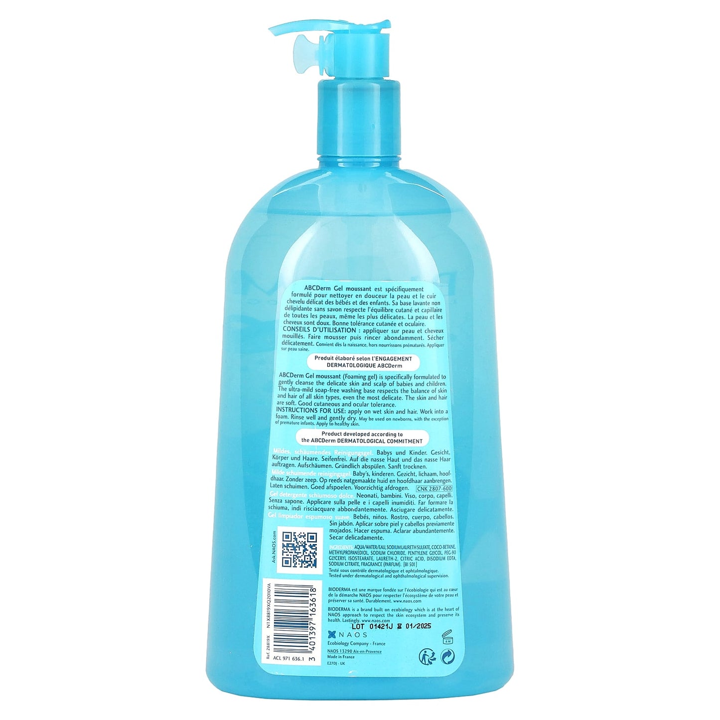 Bioderma, ABCDerm, Mild Cleansing Foaming Gel, 33.8 fl oz (1 l )