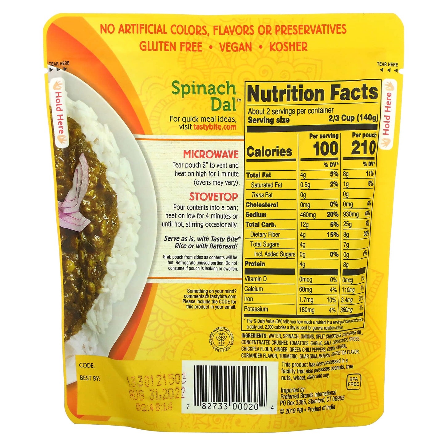 Tasty Bite, Indian Spinach Dal, Mild, 10 oz (285 g)