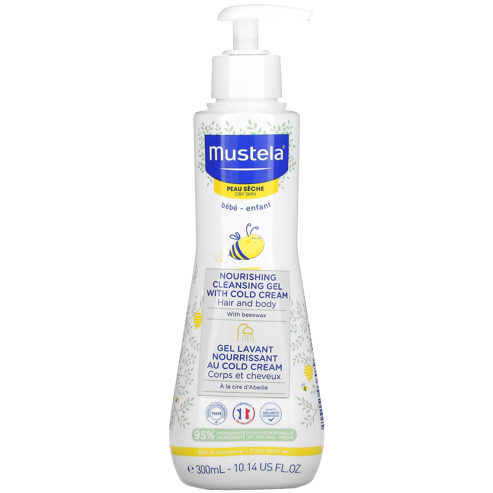 Mustela-Baby-Nourishing Cleansing Hair and Body Gel with Cold Cream-For Dry Skin-10.14 fl oz (300 ml)