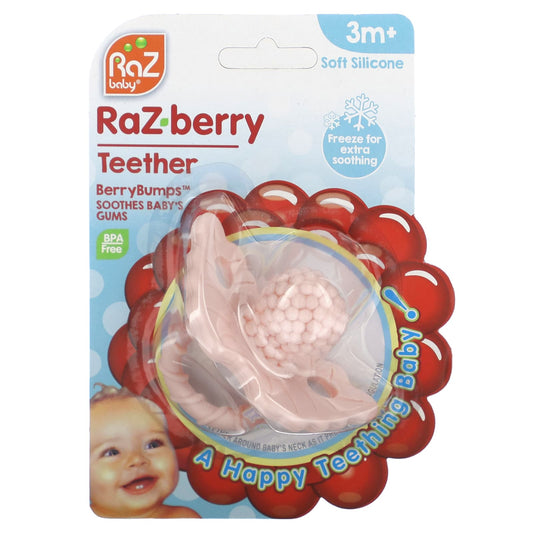 RaZbaby-RaZ-berry Teether-3 Months+-Pink-1 Count