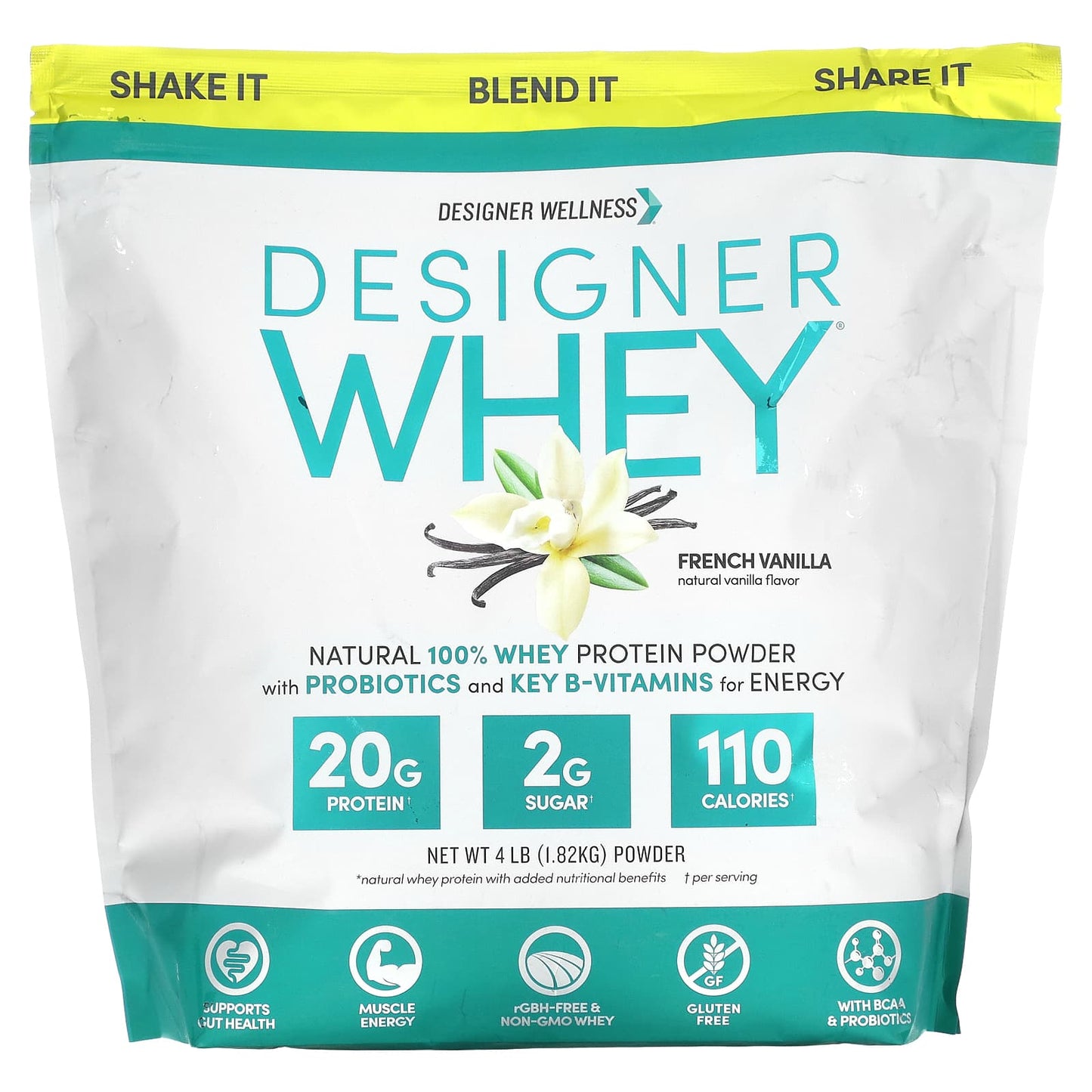 Designer Wellness-Designer Whey-Natural 100% Whey Protein Powder-French Vanilla-4 lb (1.82 kg)