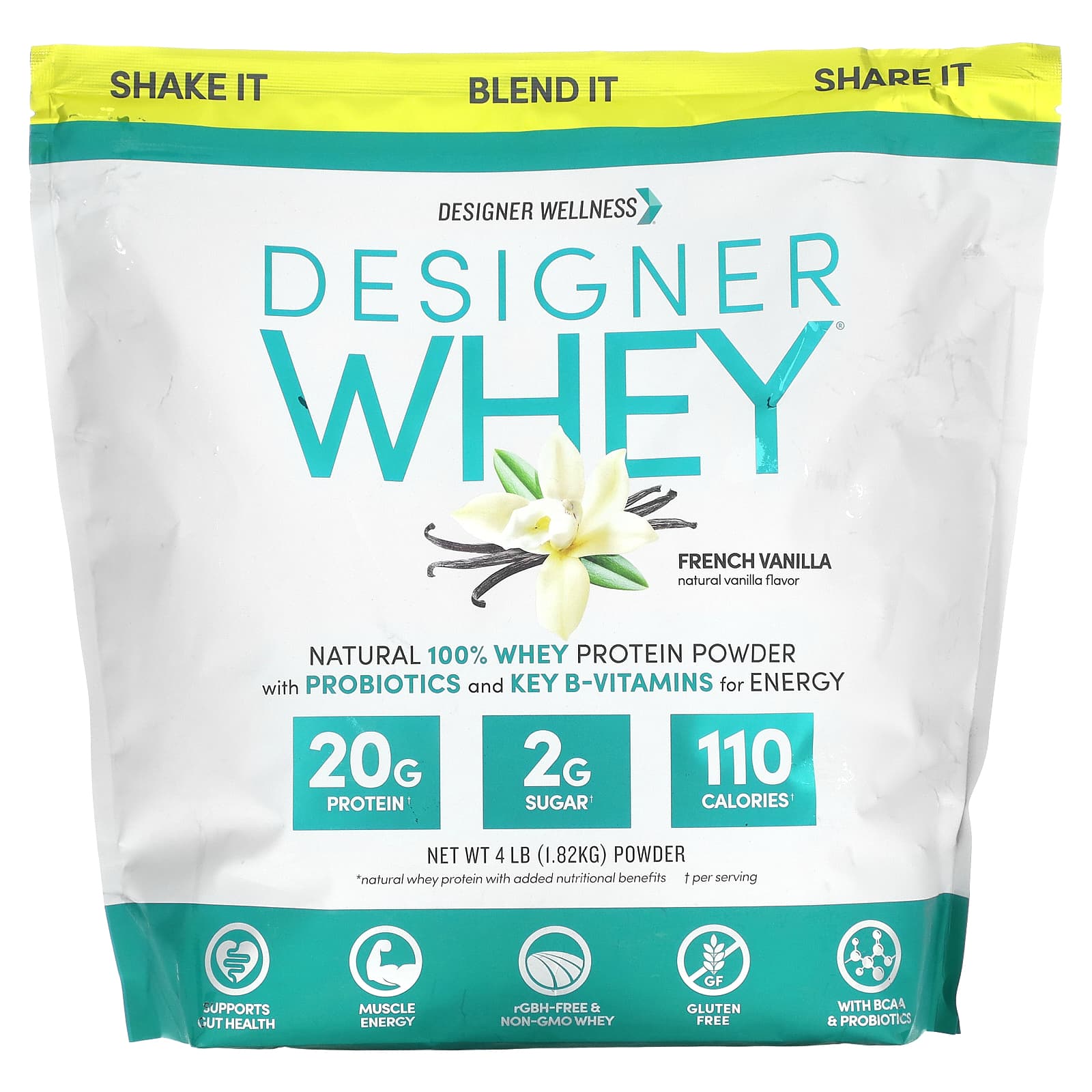 Designer Wellness-Designer Whey-Natural 100% Whey Protein Powder-French Vanilla-4 lb (1.82 kg)