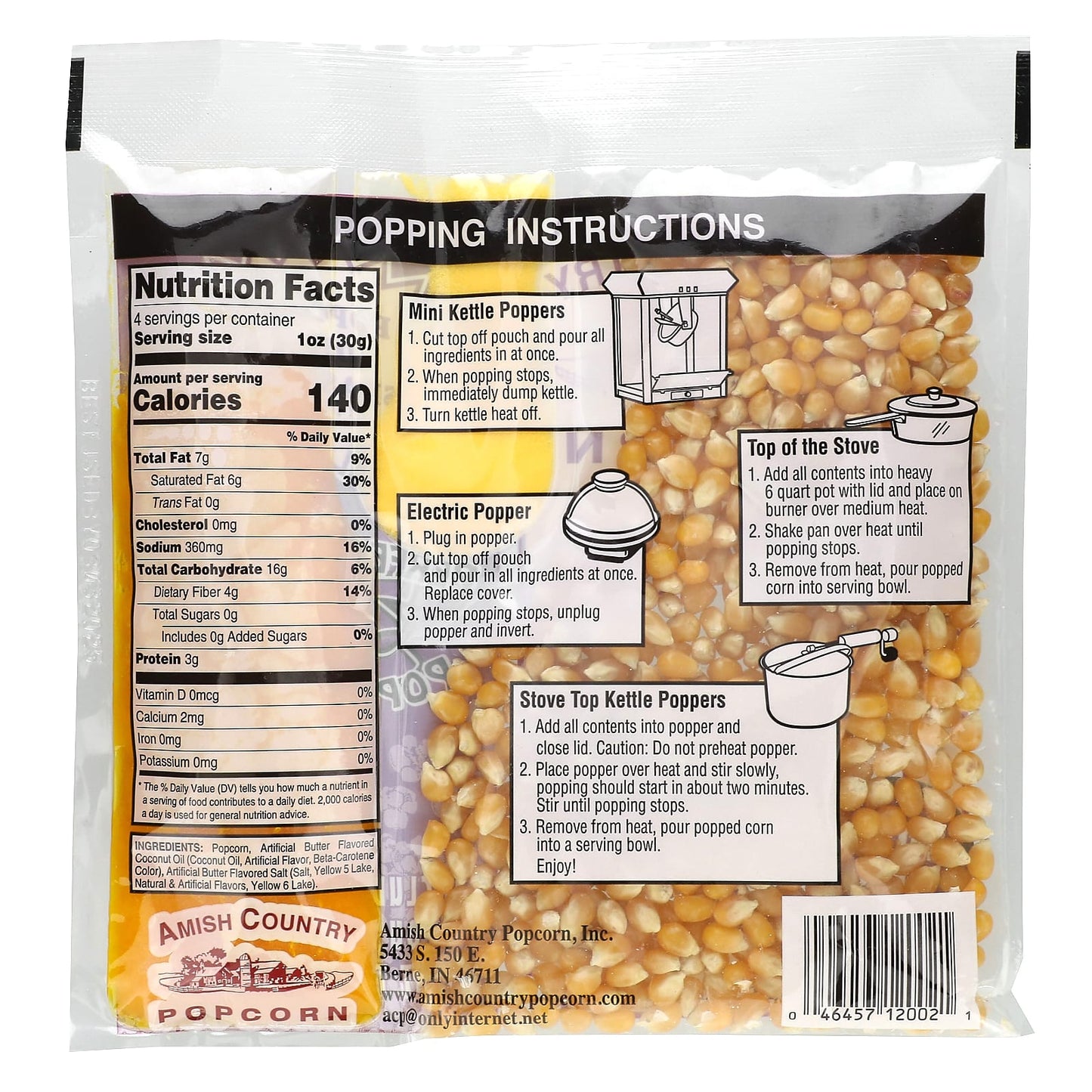 Amish Country Popcorn, Perfect Portions 3 in 1 Popcorn Pack, Medium Yellow, 5.5 oz (156 g)