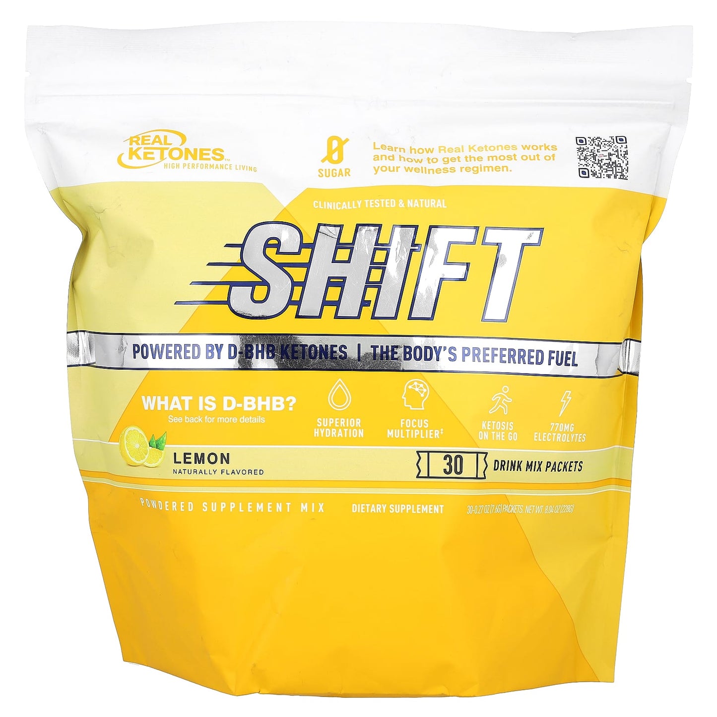 Real Ketones-Shift-Lemon-30 Drink Mix Packets- 0.27 oz (7.6 g) Each