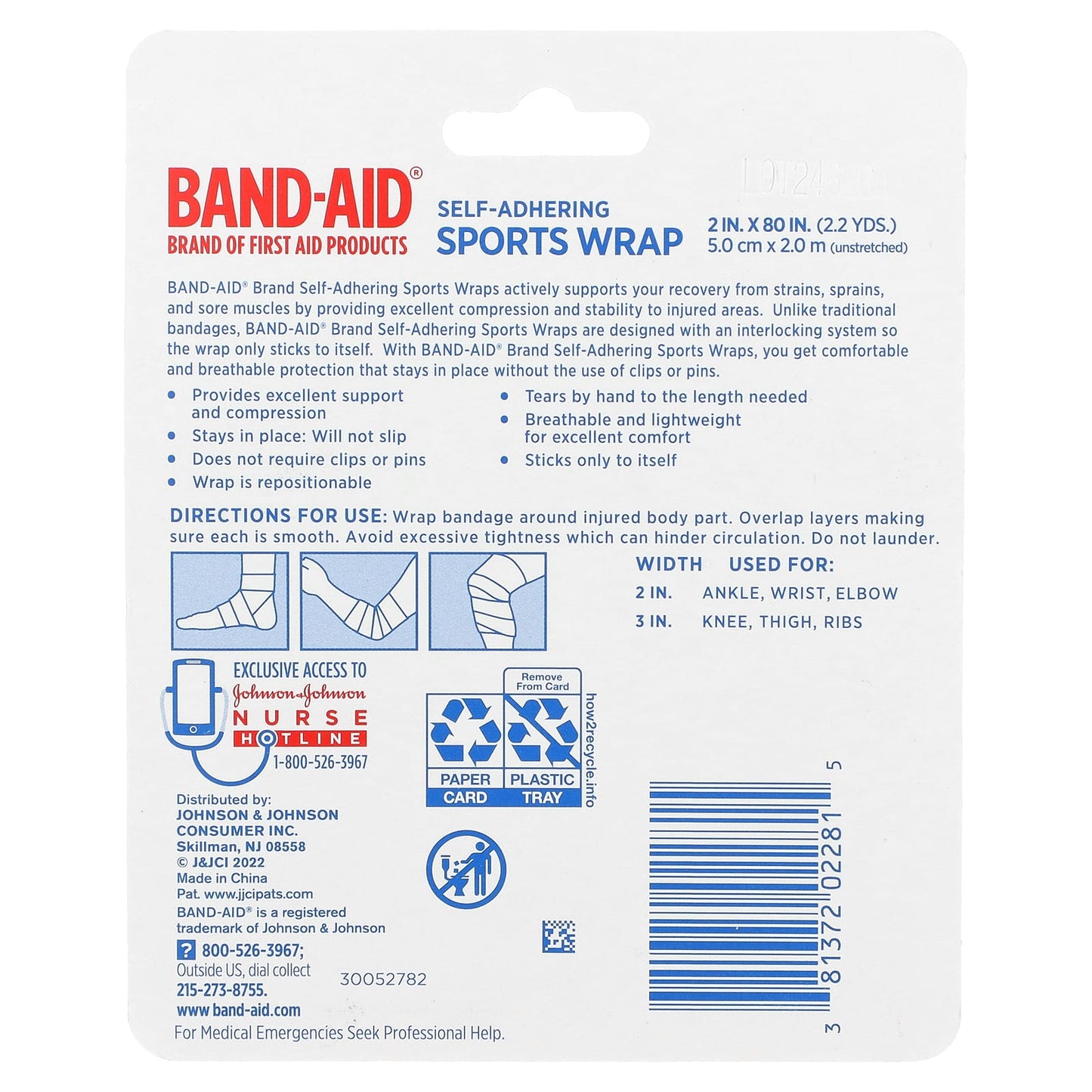 Johnson and Johnson, Band-Aid, Self Adhering Sports Wrap, 1 Roll