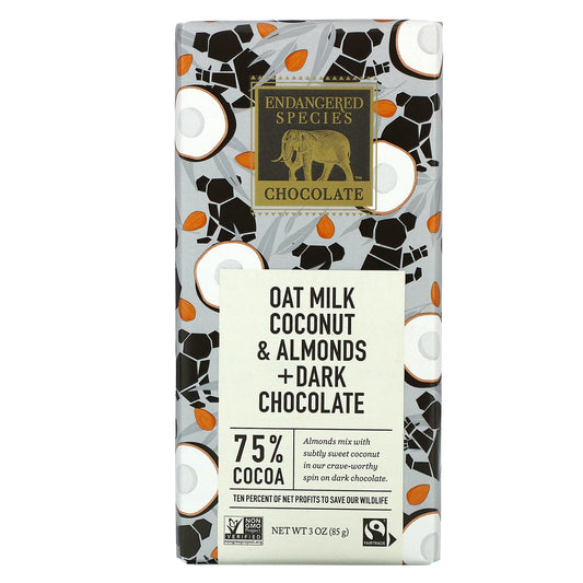 Endangered Species Chocolate-Oat Milk Coconut & Almond + Dark Chocolate-75% Cocoa-3 oz (85 g)