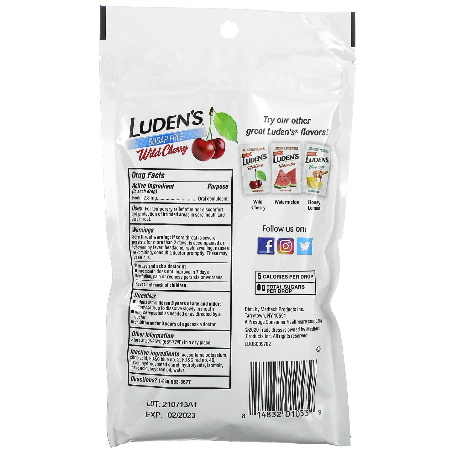 Luden's, Pectin Lozenge/Oral Demulcent, Sugar-Free, Wild Cherry, 25 Throat Drops