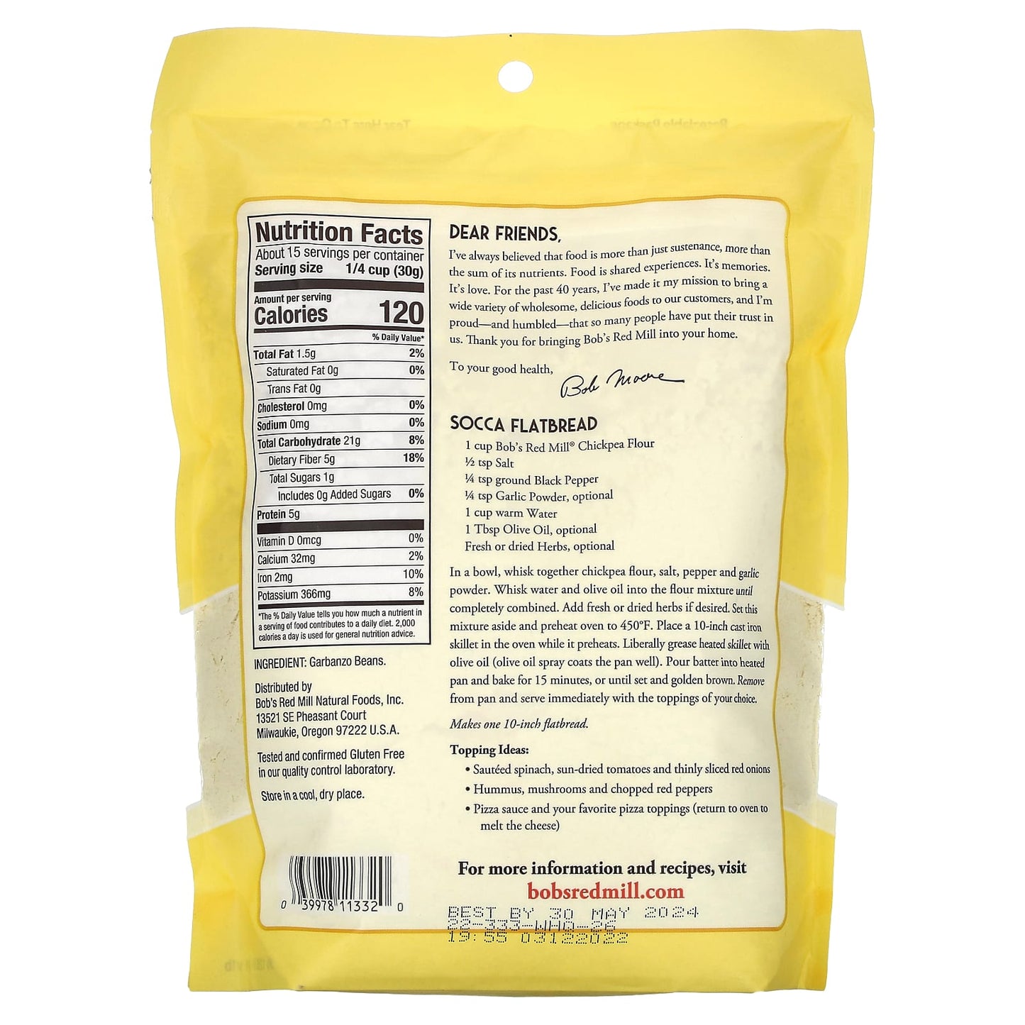 Bob's Red Mill, Chickpea Flour, Gluten Free, 1 lb (454 g)