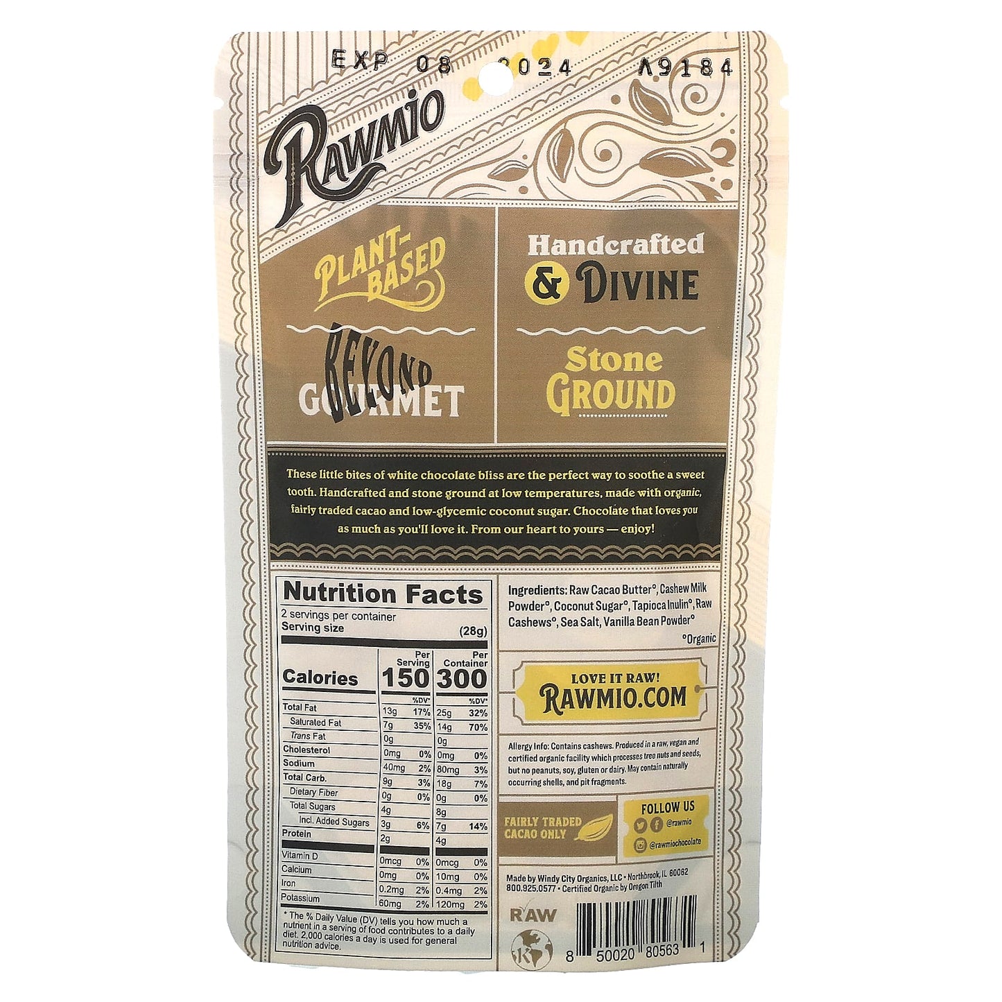 Rawmio, White Chocolate Hearts, 40% Raw Cacao, 2 oz (56.7 g)