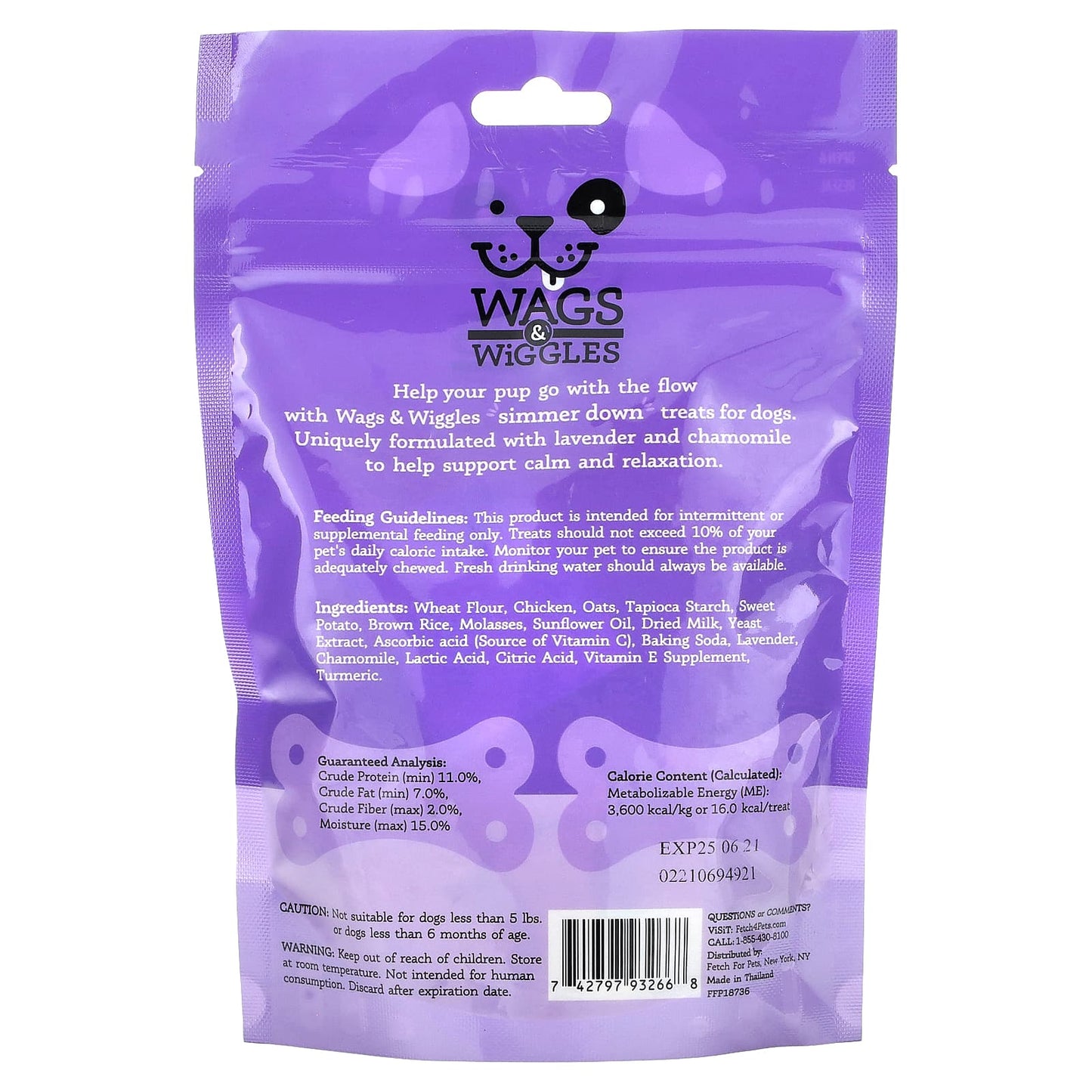 Wags & Wiggles, Simmer Down, Treats For Dogs, Chicken, 5.5 oz (156 g)