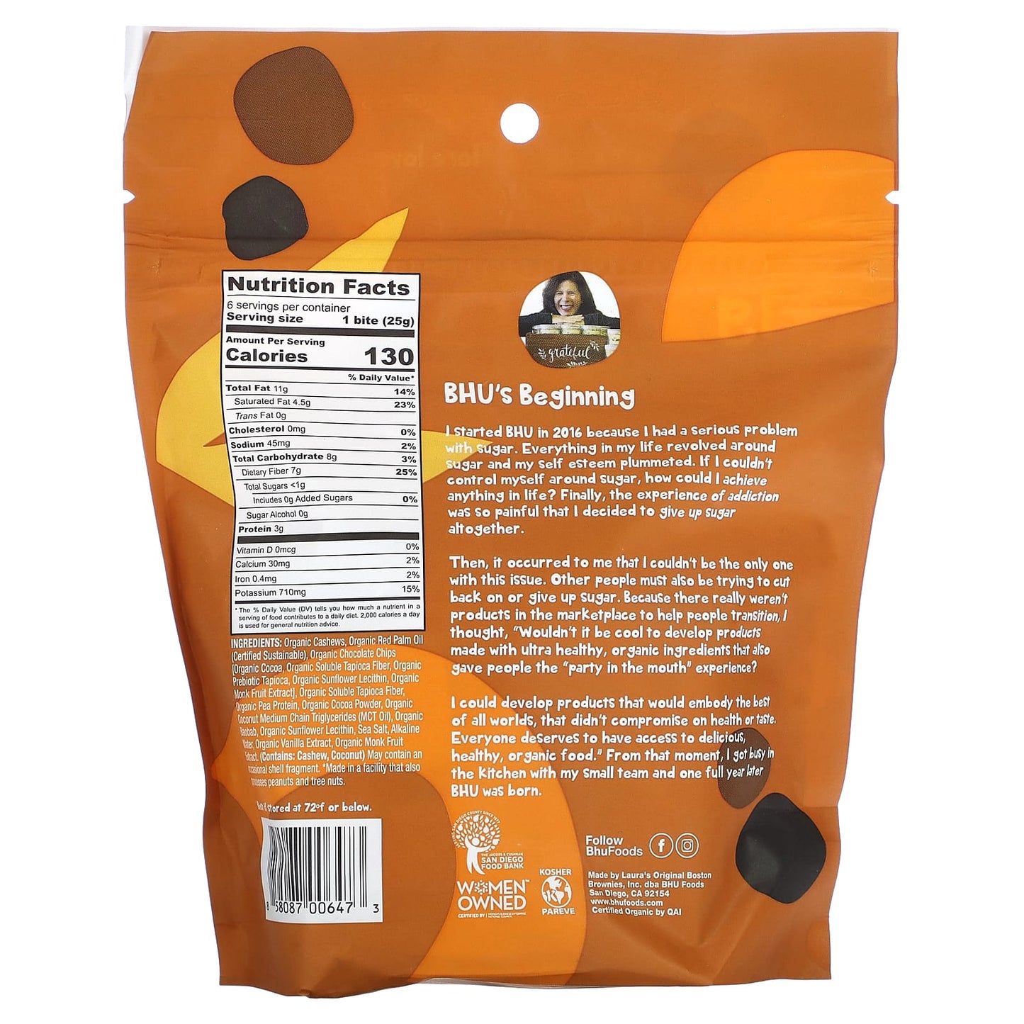 BHU Foods, Protein Bites, Double Dark Chocolate Chip Cookie Dough, 6 Bites, 0.88 oz (25 g) Each