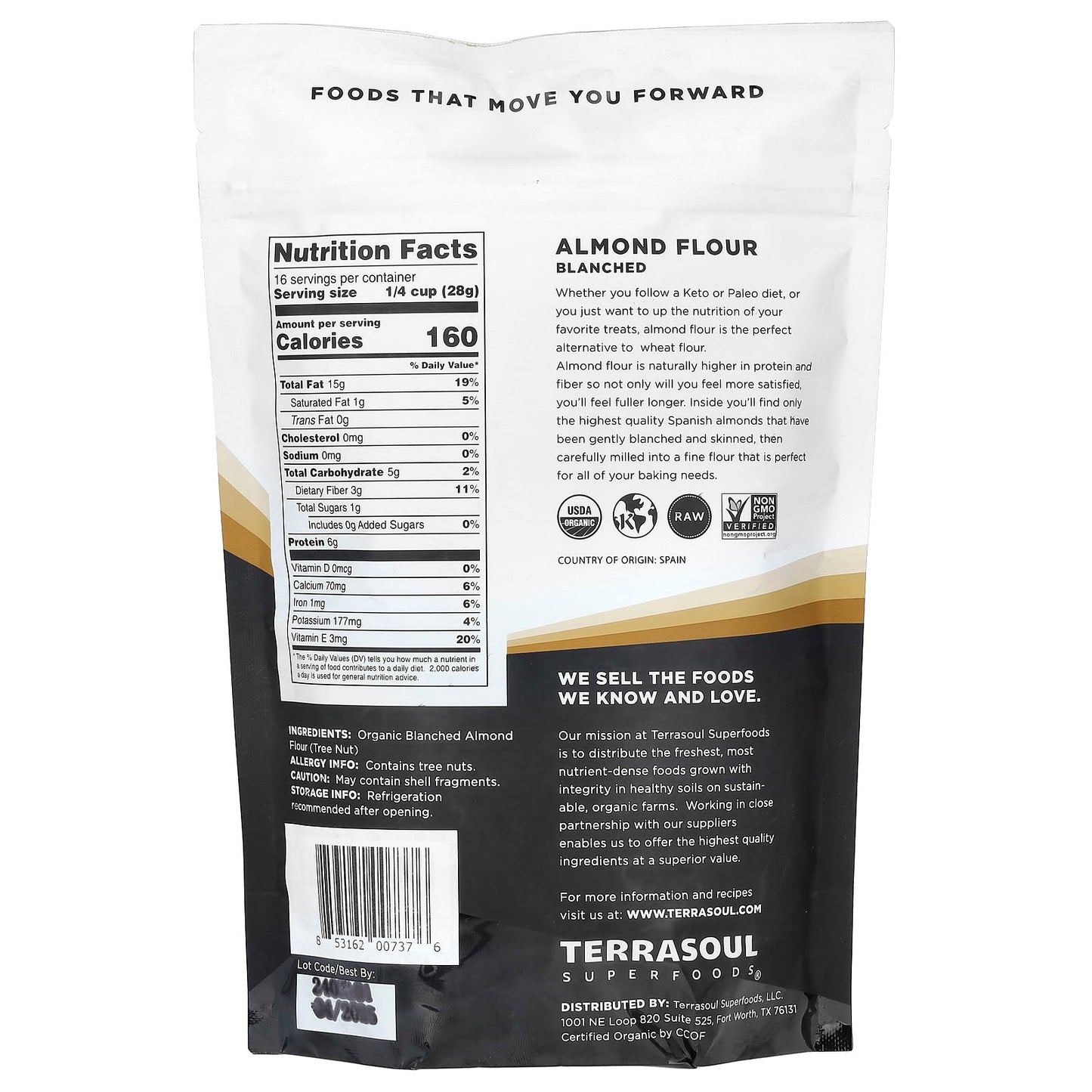 Terrasoul Superfoods, Almond Flour, Blanched, 16 oz (454 g)