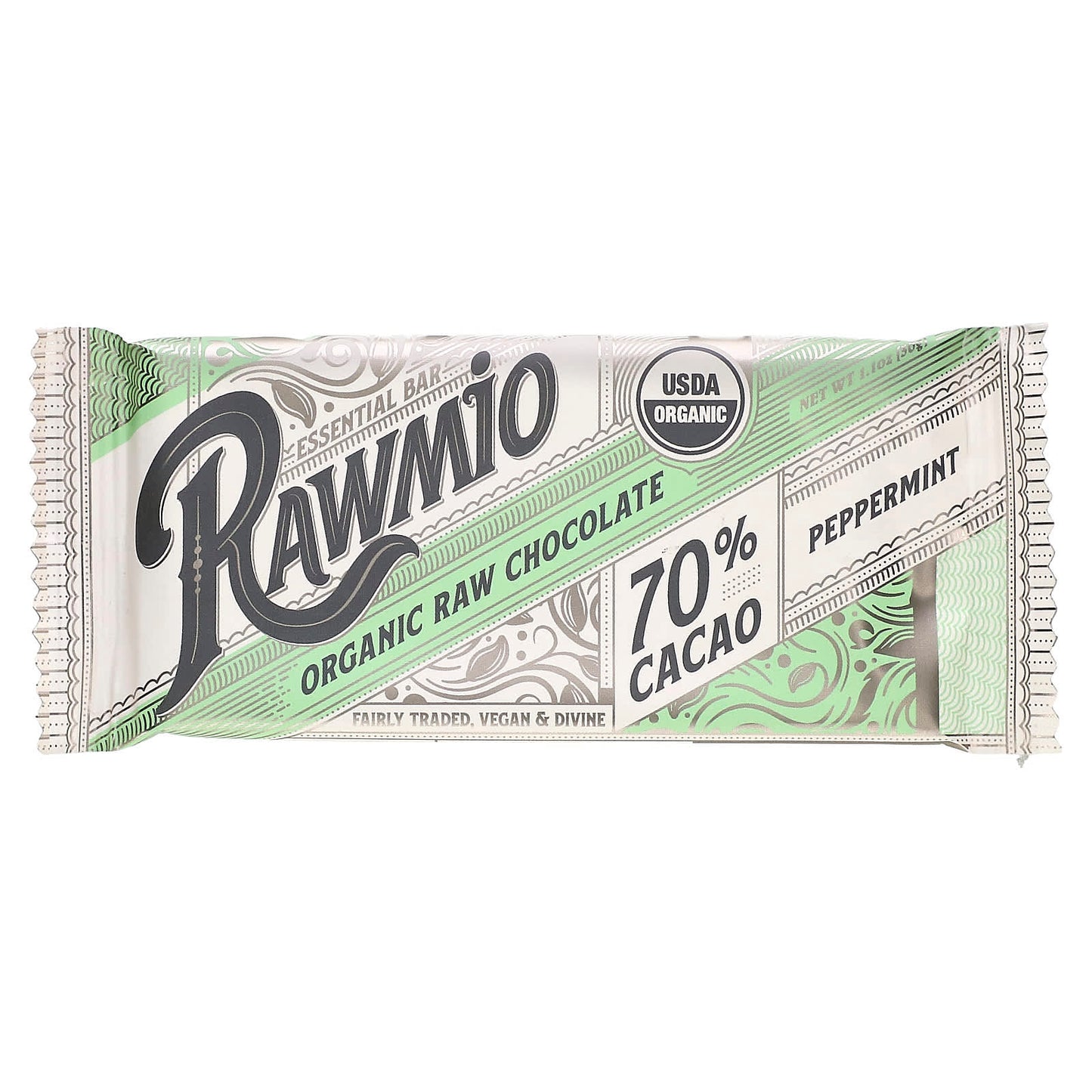 Rawmio-Essential Bar-Organic Raw Chocolate-70% Cacao-Peppermint-1.1 oz (30 g)