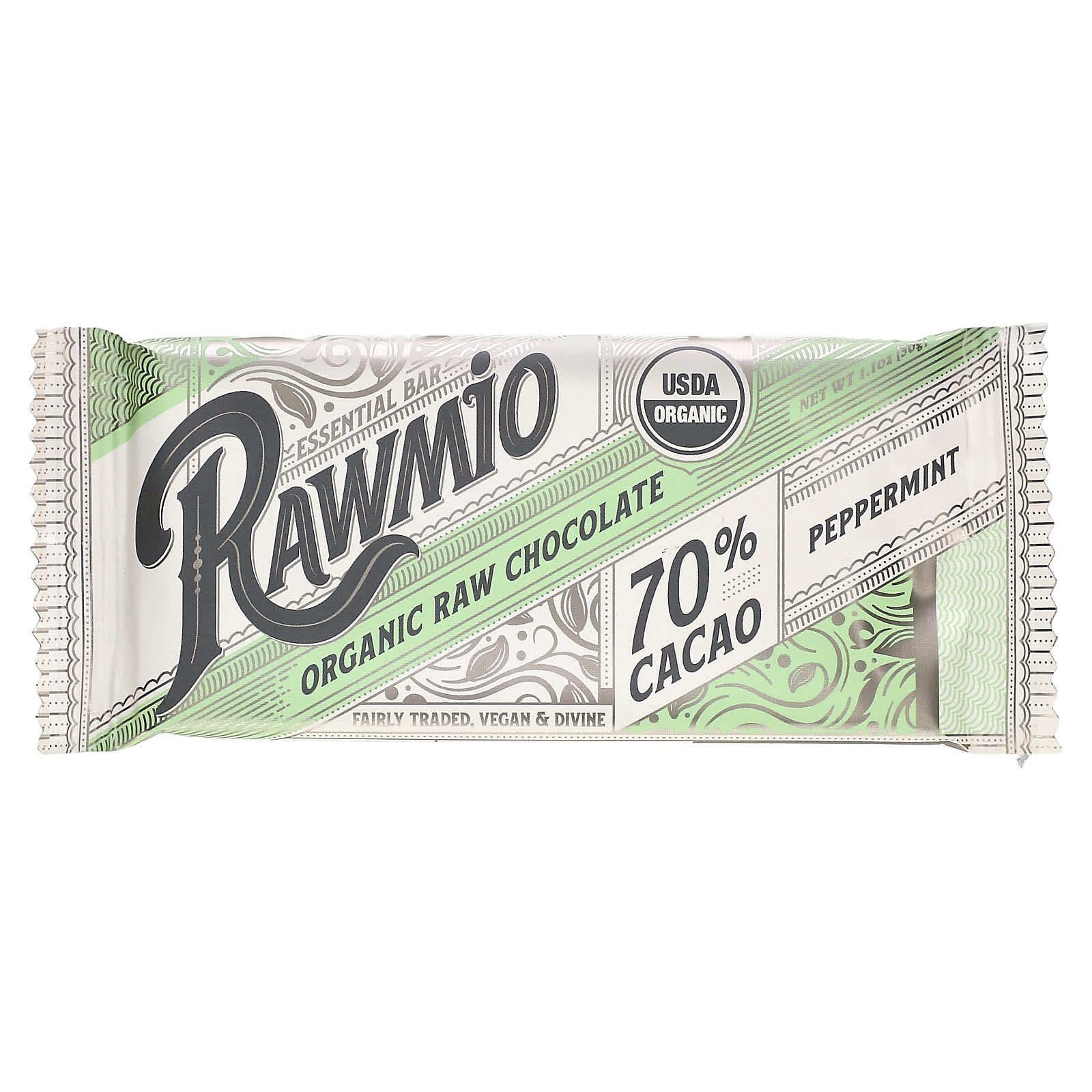 Rawmio-Essential Bar-Organic Raw Chocolate-70% Cacao-Peppermint-1.1 oz (30 g)