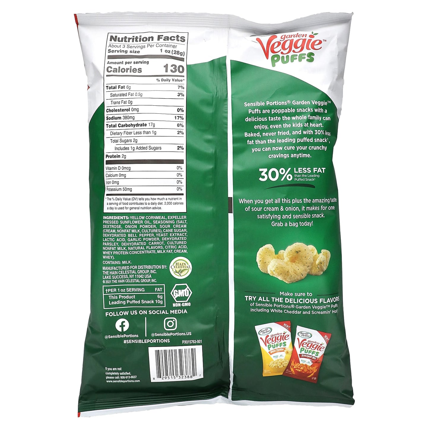 Sensible Portions, Garden Veggie Puffs, Sour Cream & Onion, 3.75 oz (106 g)