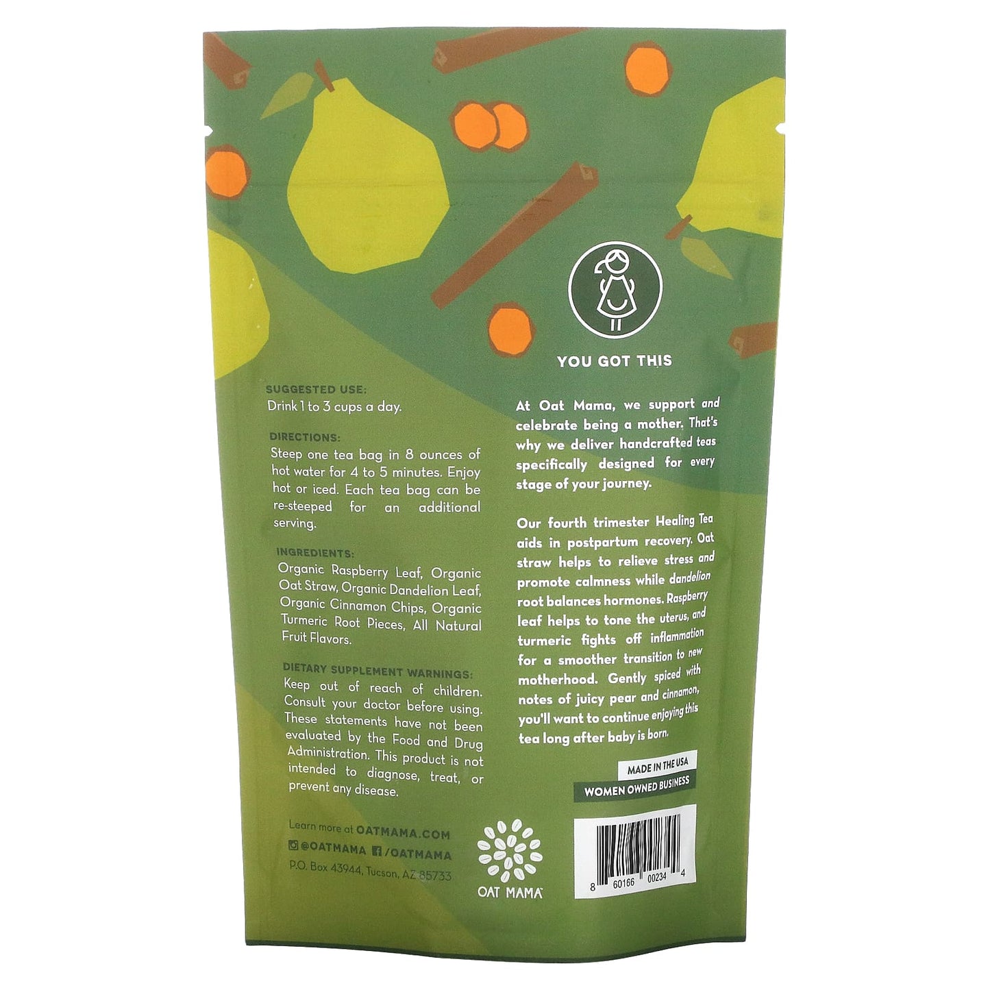 Oat Mama, Postpartum Healing Tea, Spiced Pear, Caffeine Free, 14 Tea Bags, 32 g